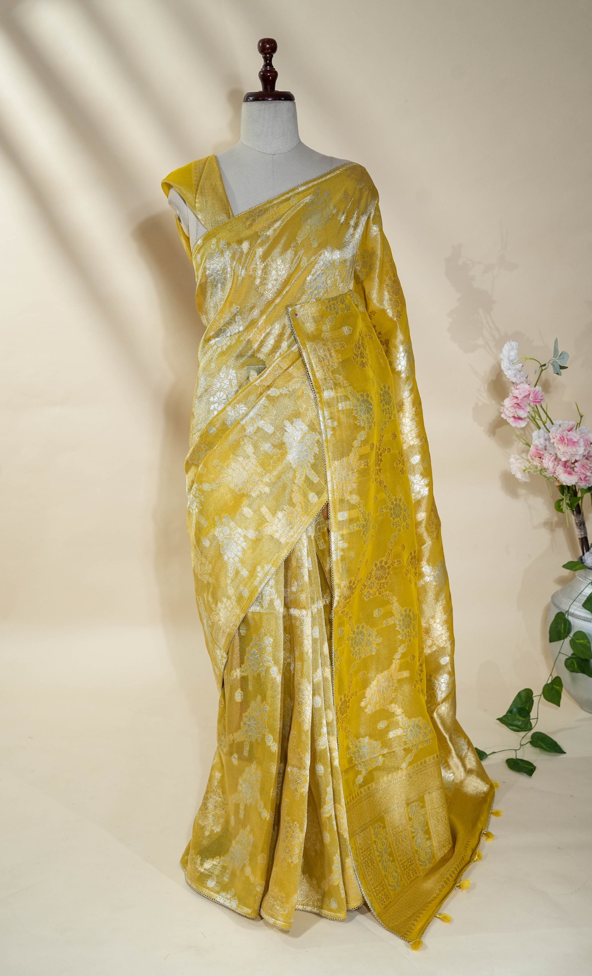 Yellow Banarasi Tissue Saree