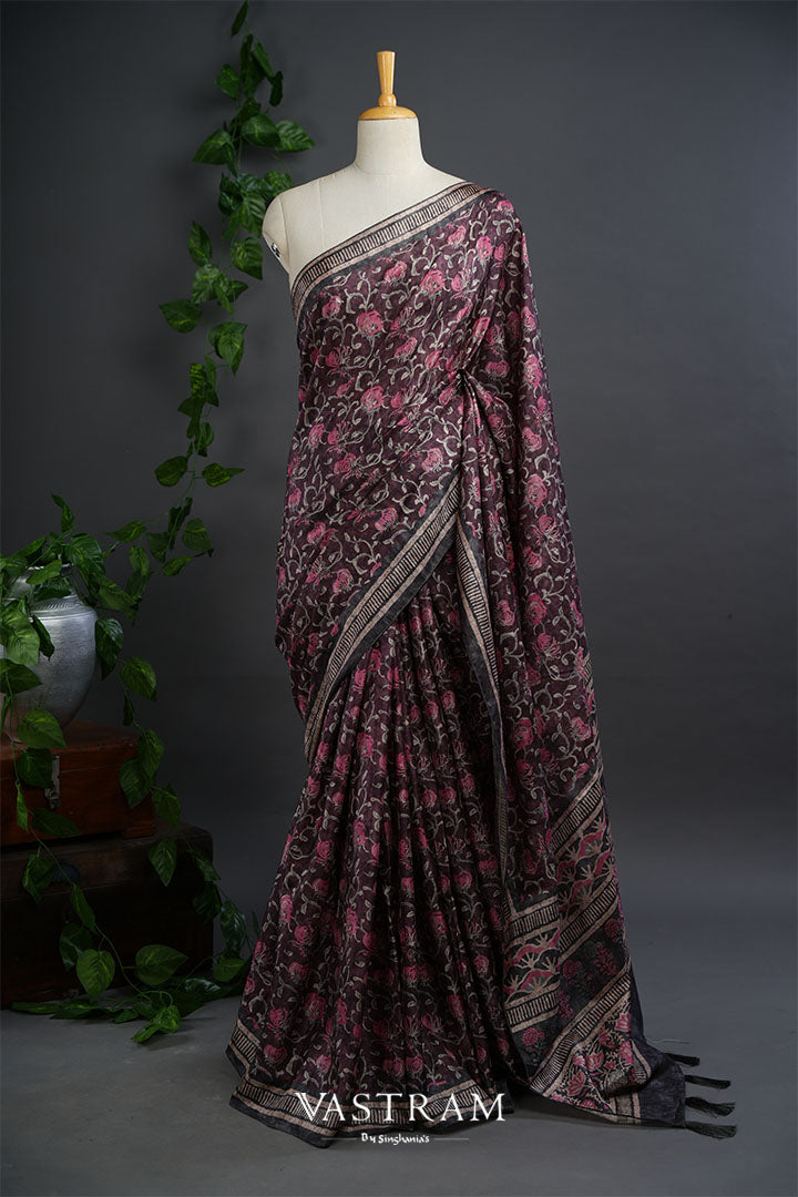 Autumn Purple Lightweight Silk Printed Saree With Floral Jaal Design