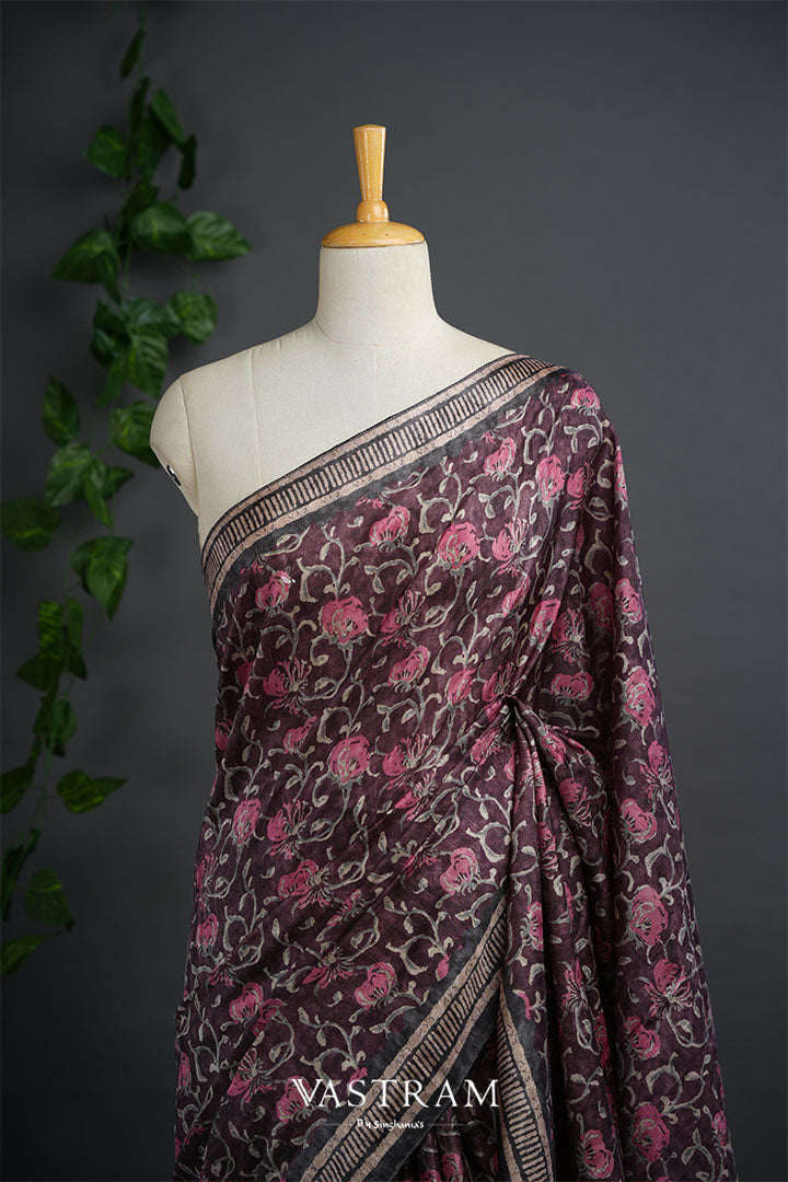 Autumn Purple Lightweight Silk Printed Saree With Floral Jaal Design