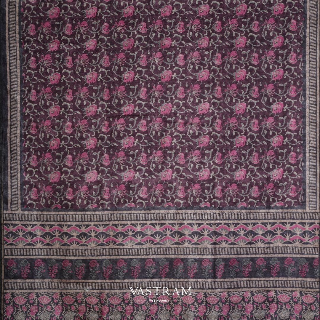 Autumn Purple Lightweight Silk Printed Saree With Floral Jaal Design