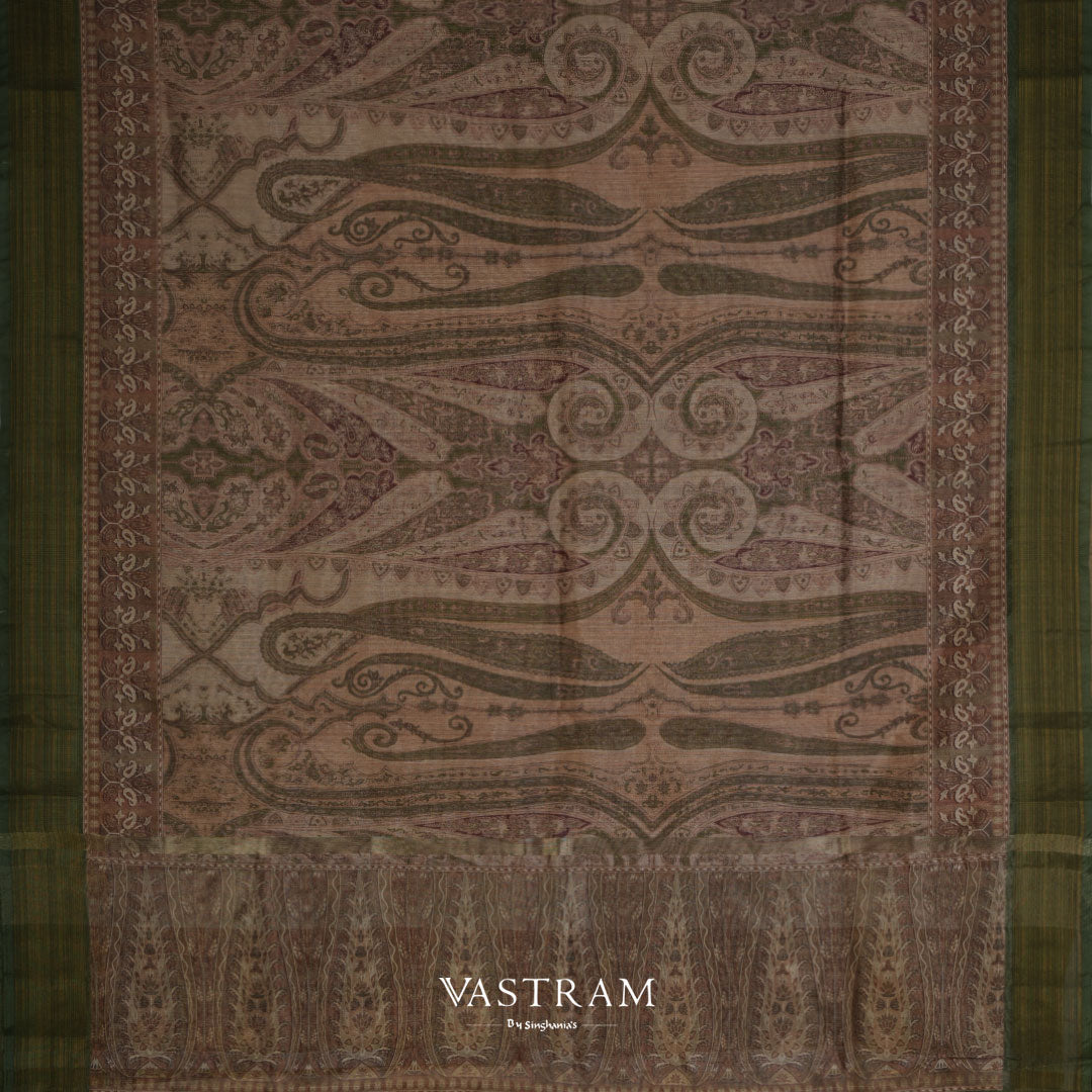 Cashmere Brown Lightweight Silk Printed Saree With Floral-Paisley Designs