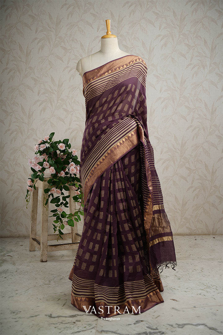 Murasaki Purple Printed Chanderi Saree With Abstract Designs