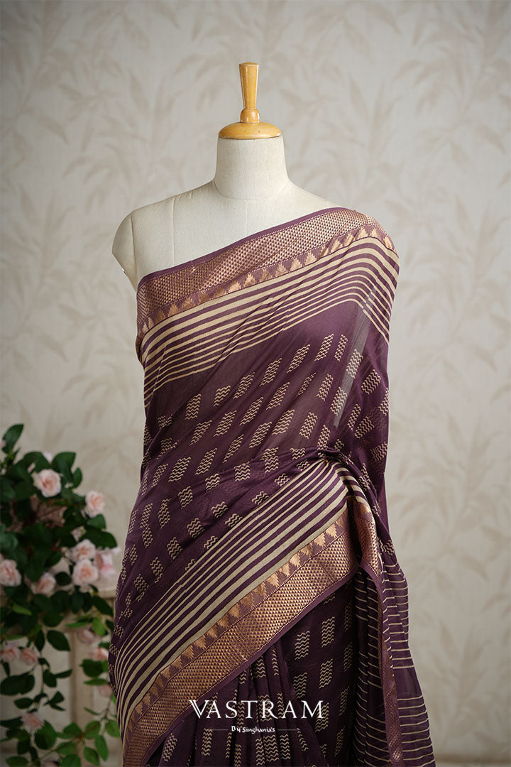 Murasaki Purple Printed Chanderi Saree With Abstract Designs