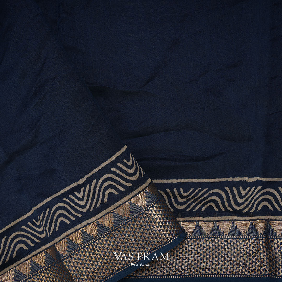 English Cream Printed Chanderi Saree With Geometrical Pattern