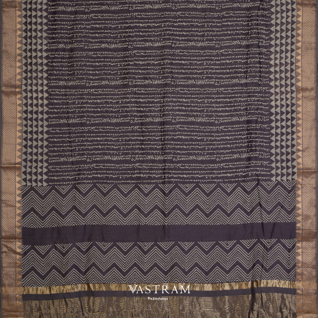 Purple Taupe Printed Chanderi Saree With Abstract Pattern