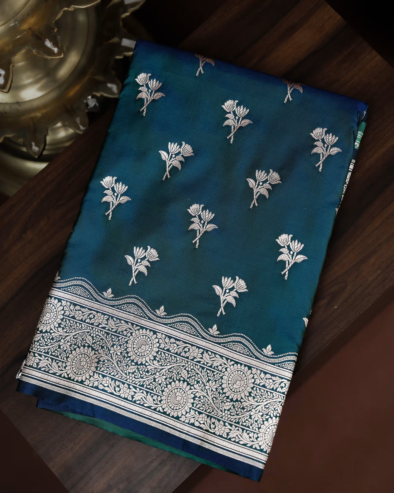 Bottle Green Color Satin Saree