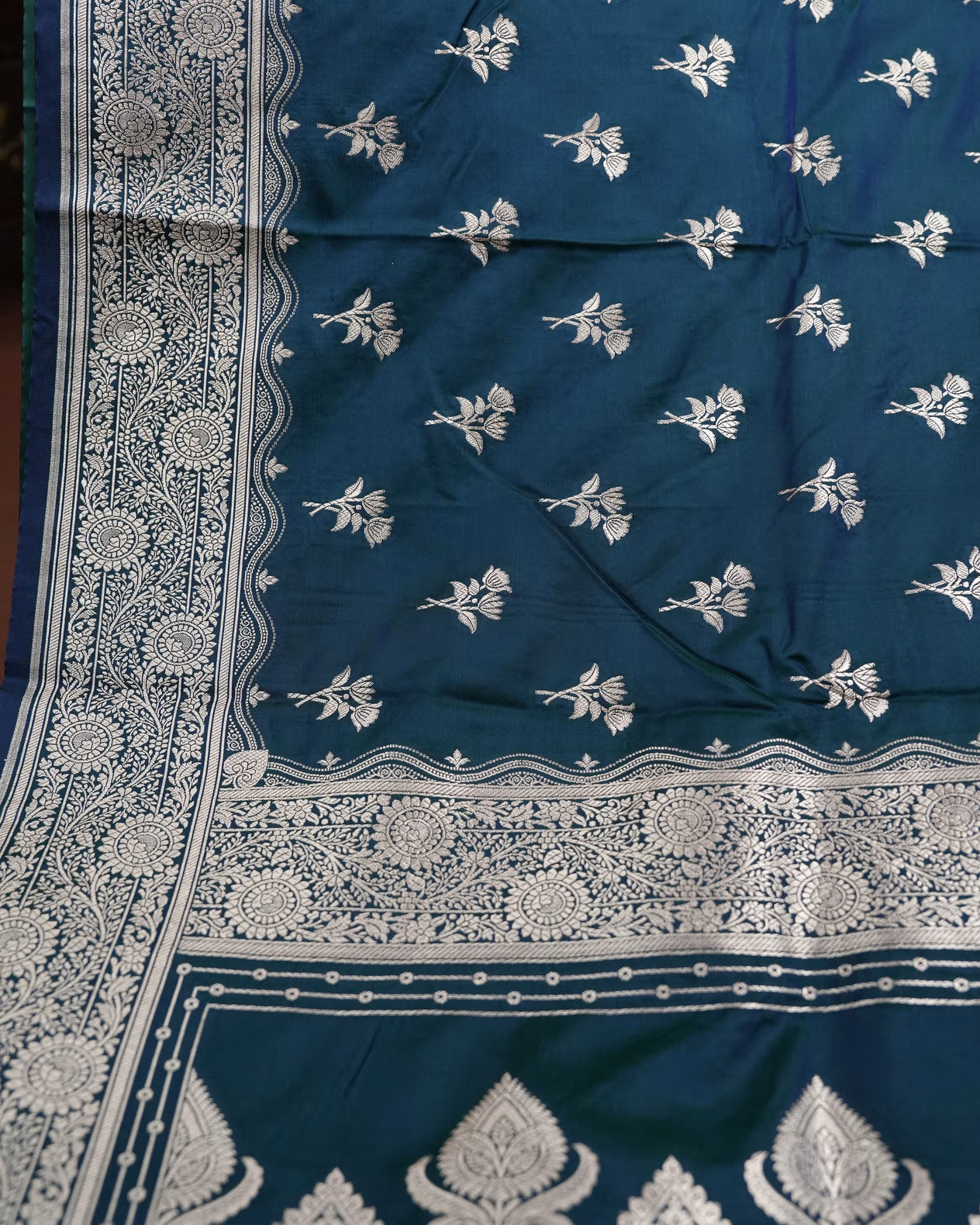 Bottle Green Color Satin Saree