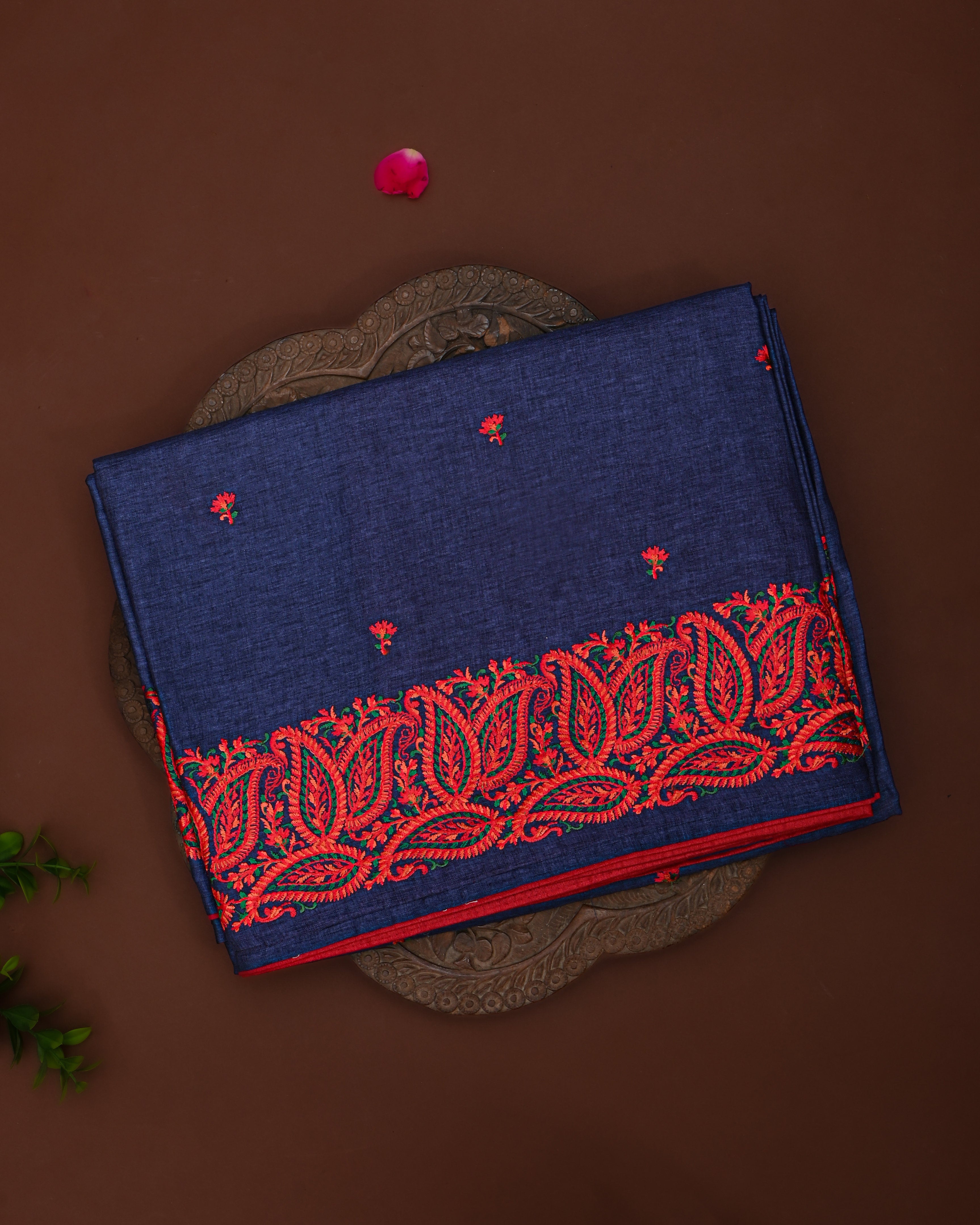 Navy Blue color Tusser Saree