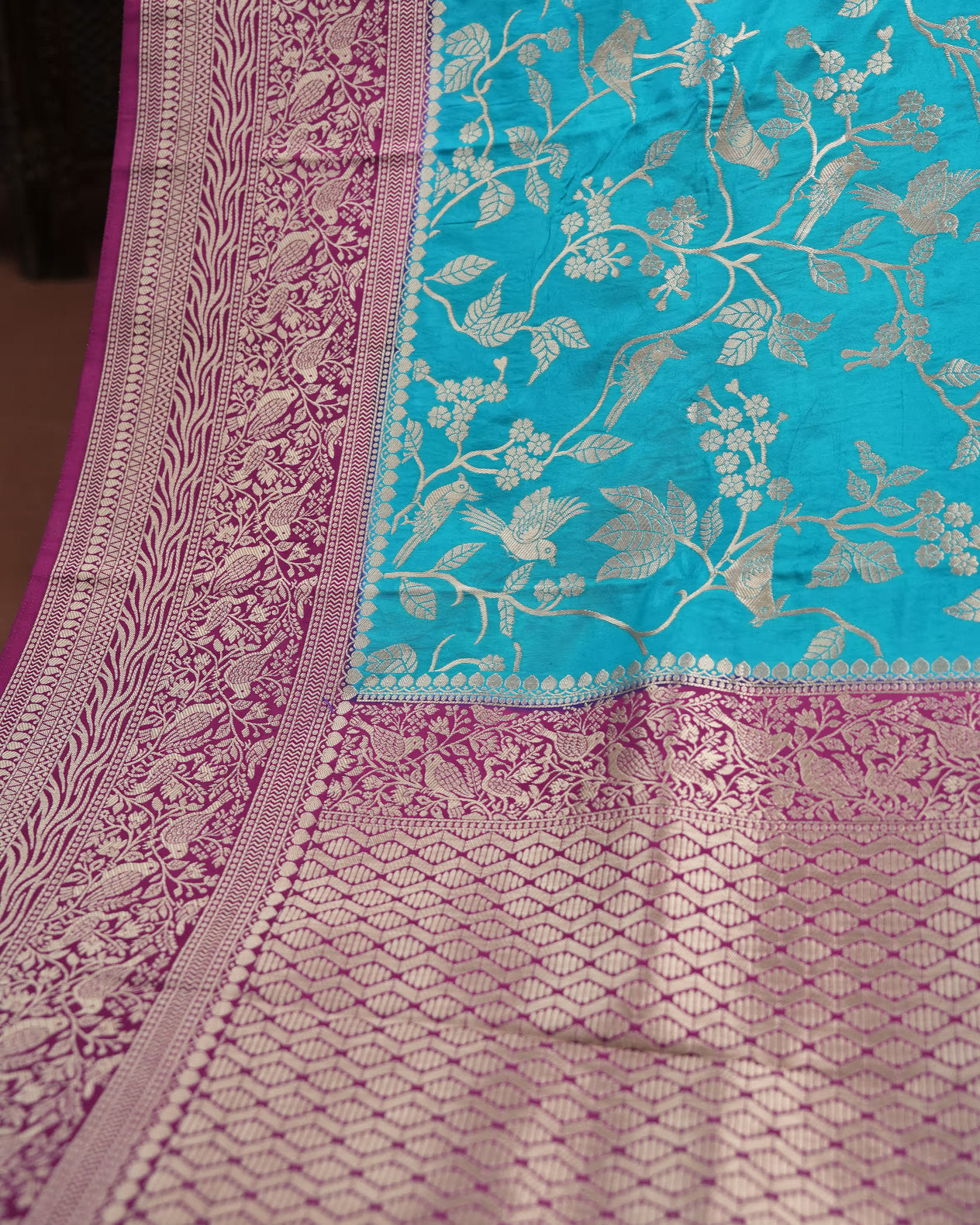 Ferozi Color Silk Saree