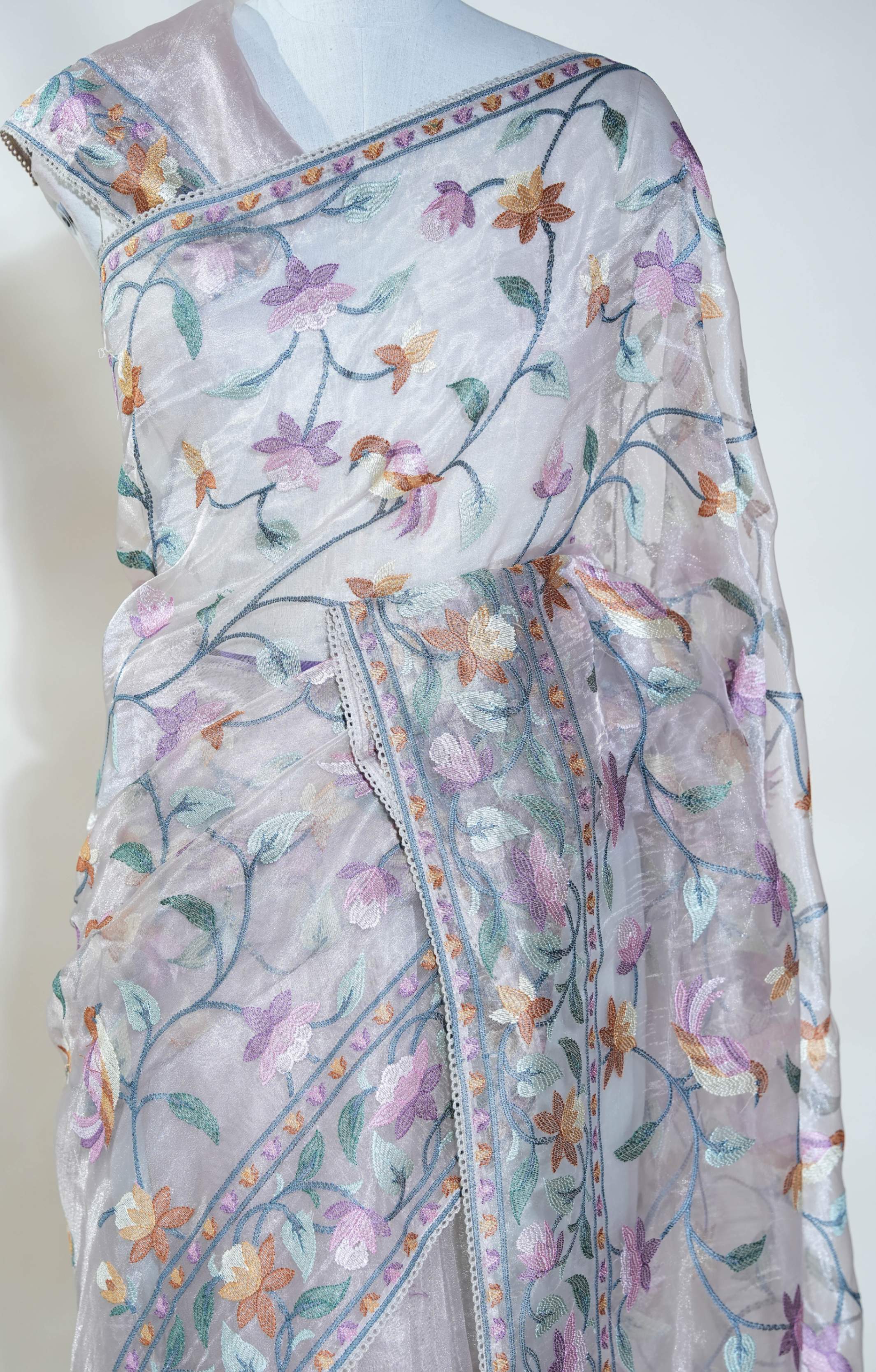 Pastel Embroidery Tissue Saree