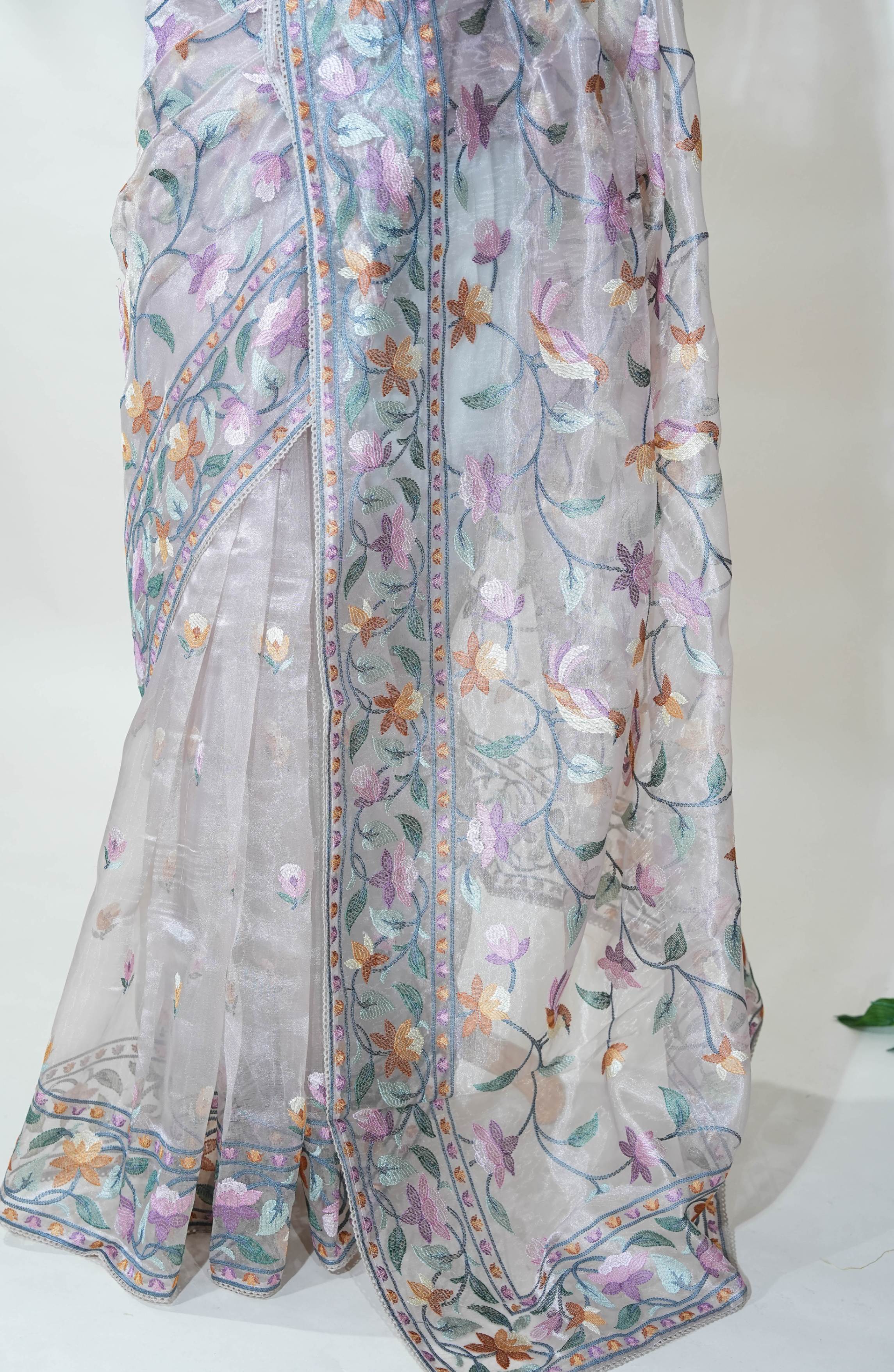 Pastel Embroidery Tissue Saree