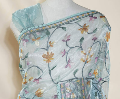 Ferozi Embroidery Tissue Saree