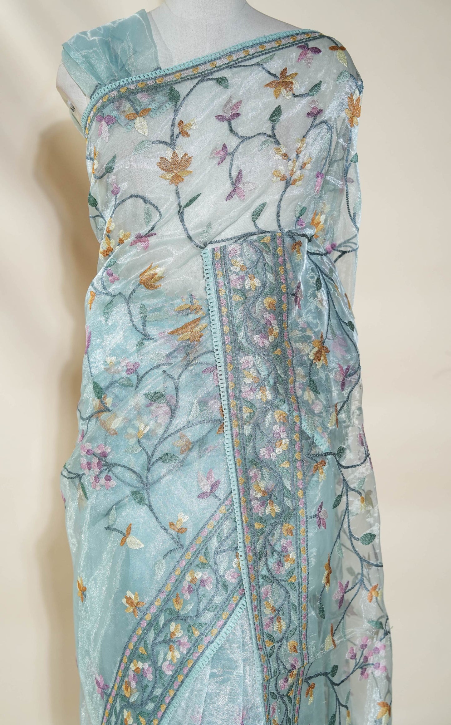 Ferozi Embroidery Tissue Saree