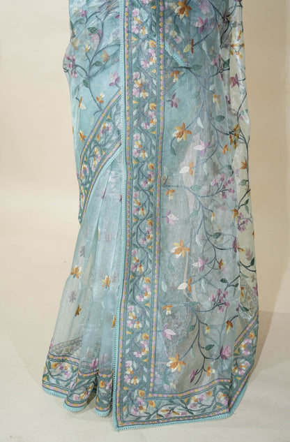 Ferozi Embroidery Tissue Saree