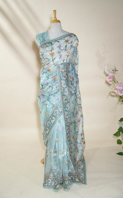 Ferozi Embroidery Tissue Saree