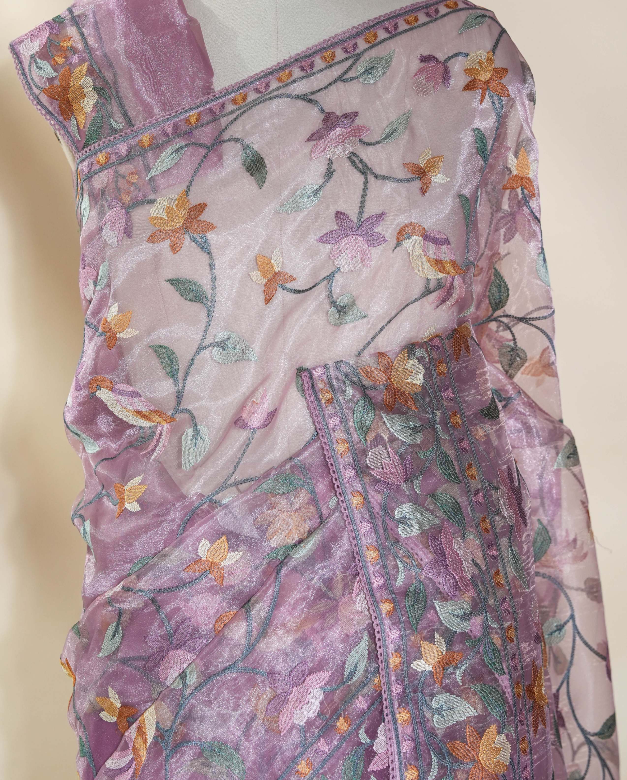 Pink Embroidery Tissue Saree