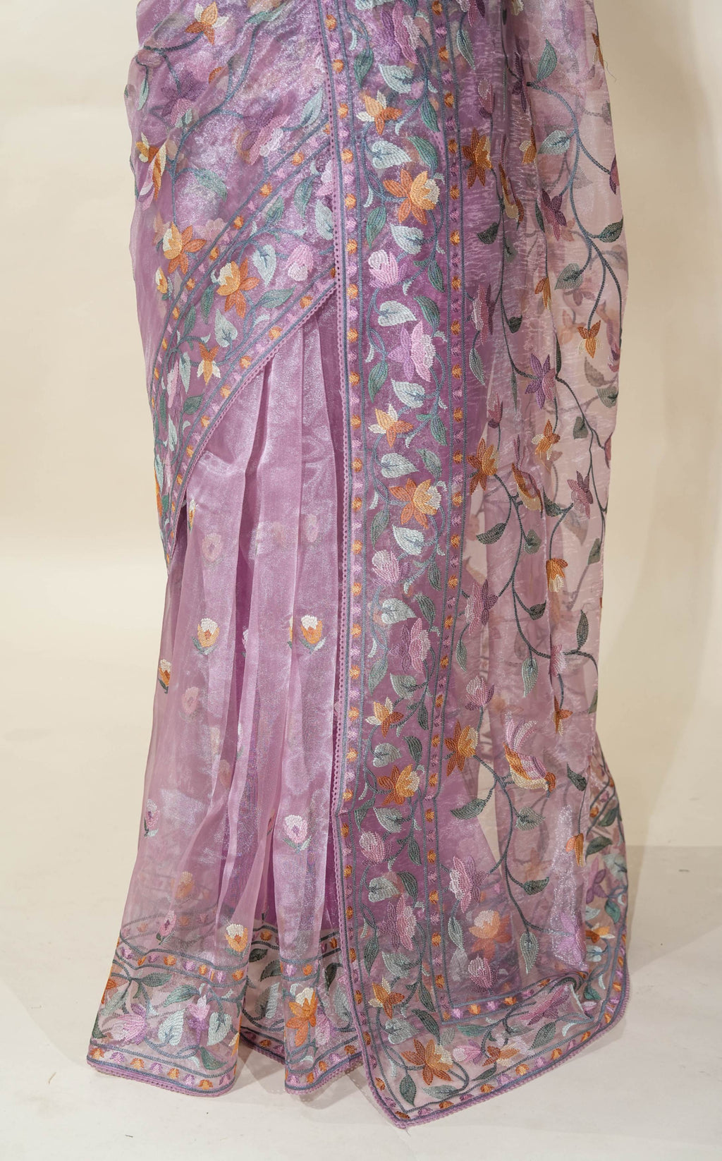 Pink Embroidery Tissue Saree