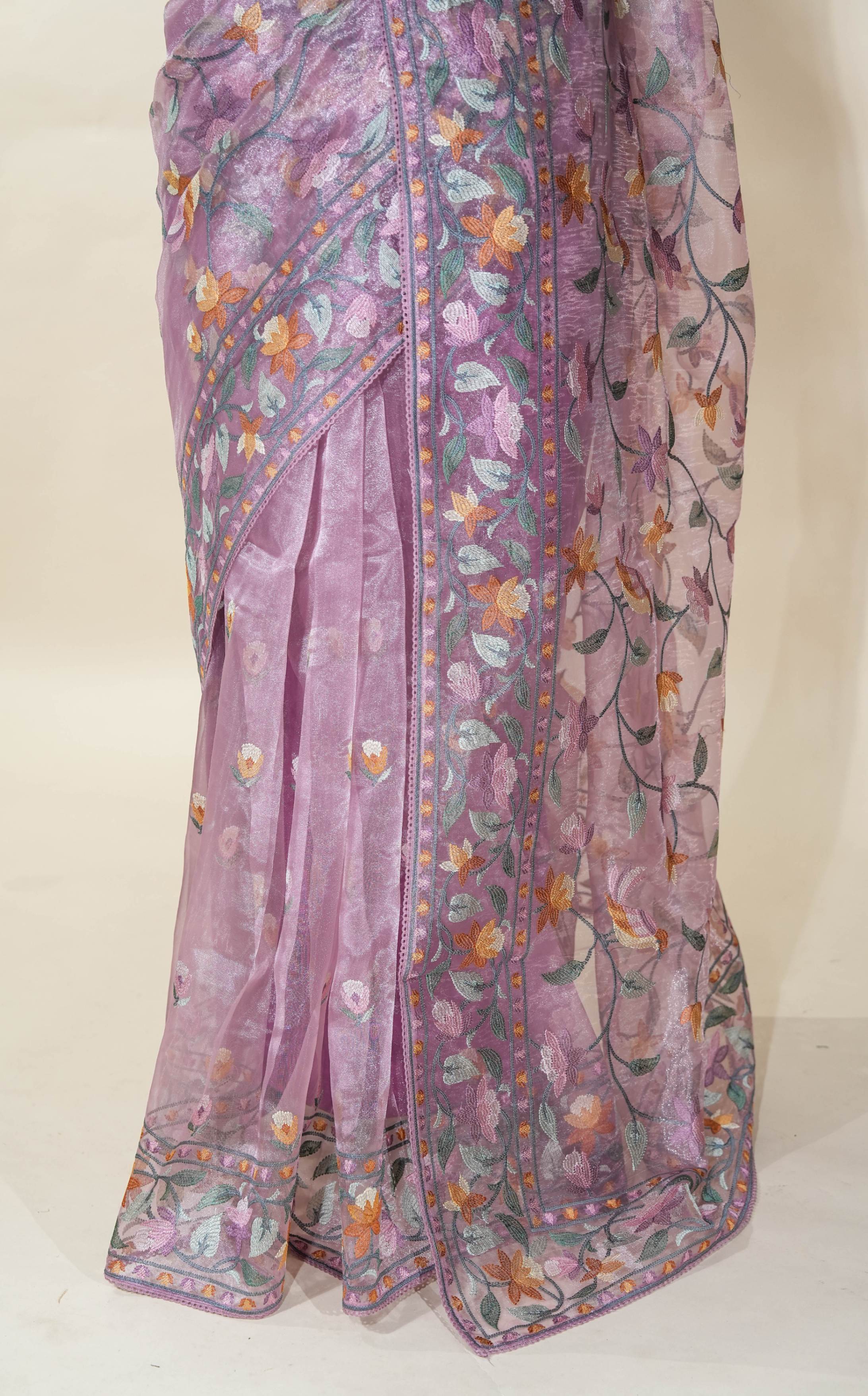 Pink Embroidery Tissue Saree