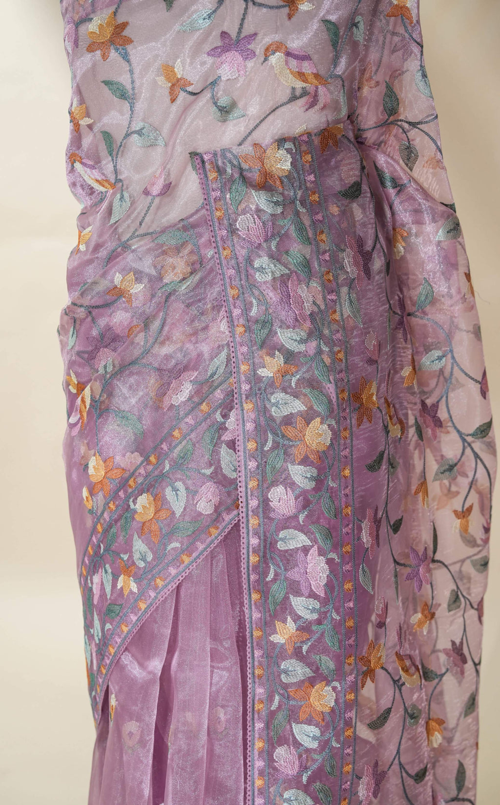 Pink Embroidery Tissue Saree