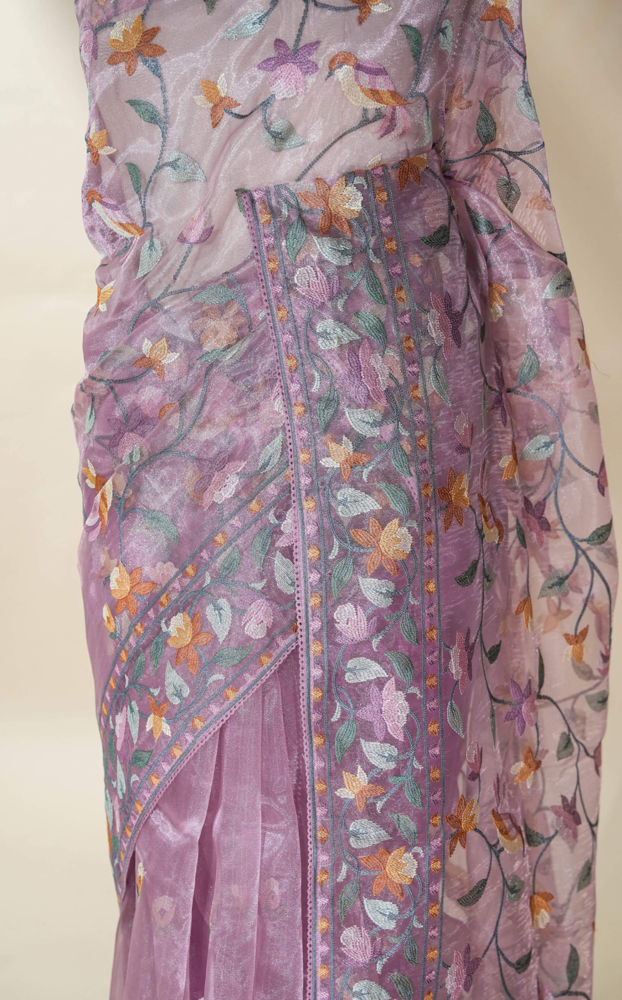 Pink Embroidery Tissue Saree