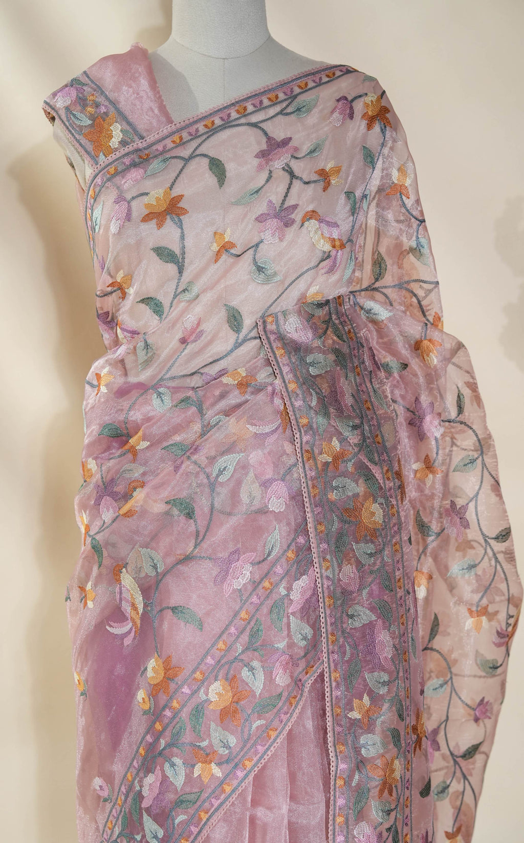 Pink Embroidery Tissue Saree
