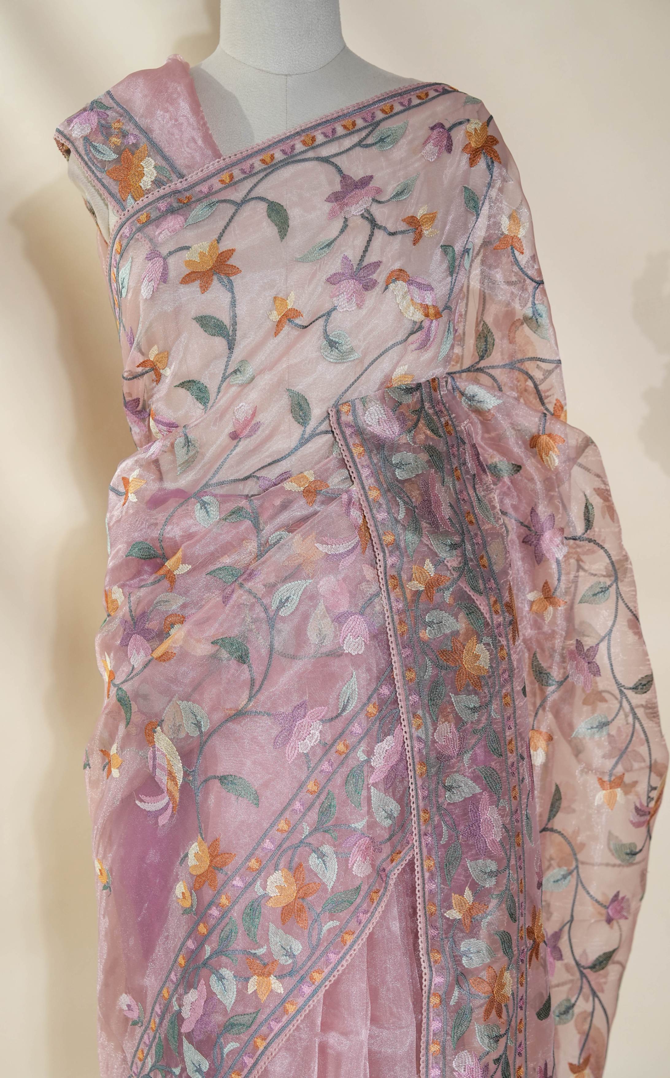 Pink Embroidery Tissue Saree