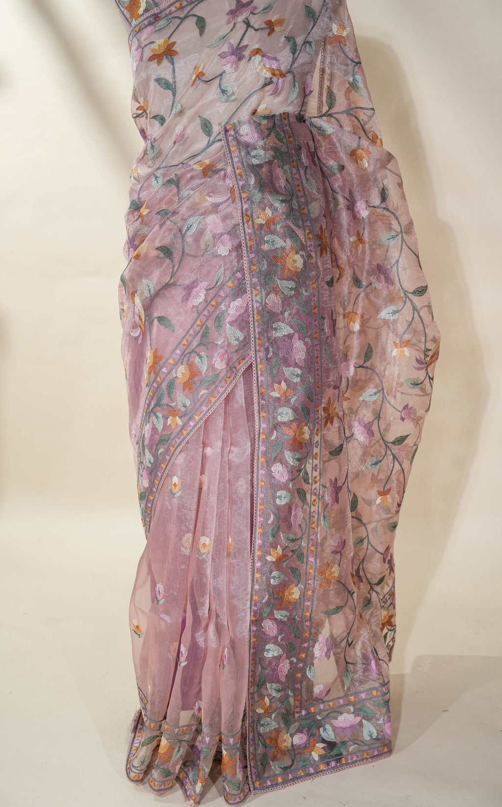 Pink Embroidery Tissue Saree