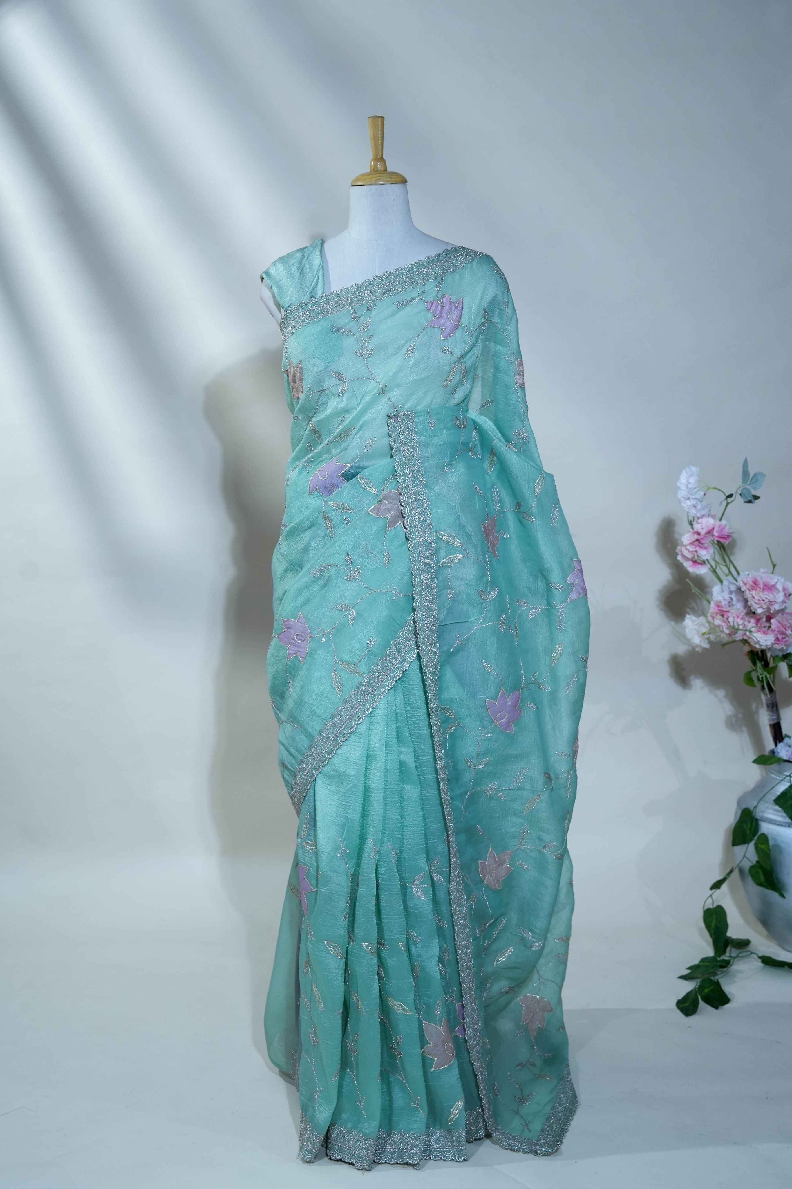 Ferozi Embroidery Organza Saree