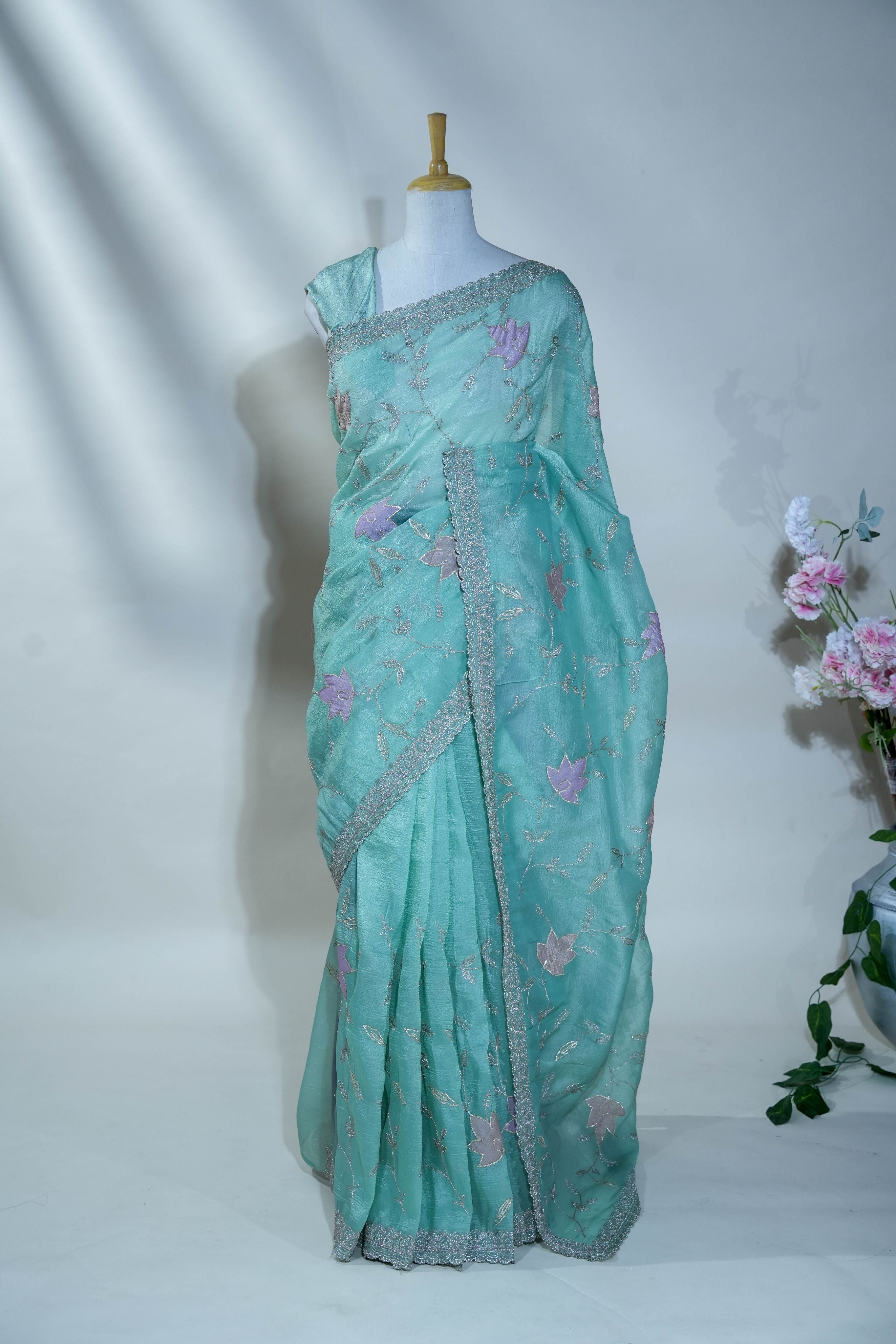 Ferozi Embroidery Organza Saree