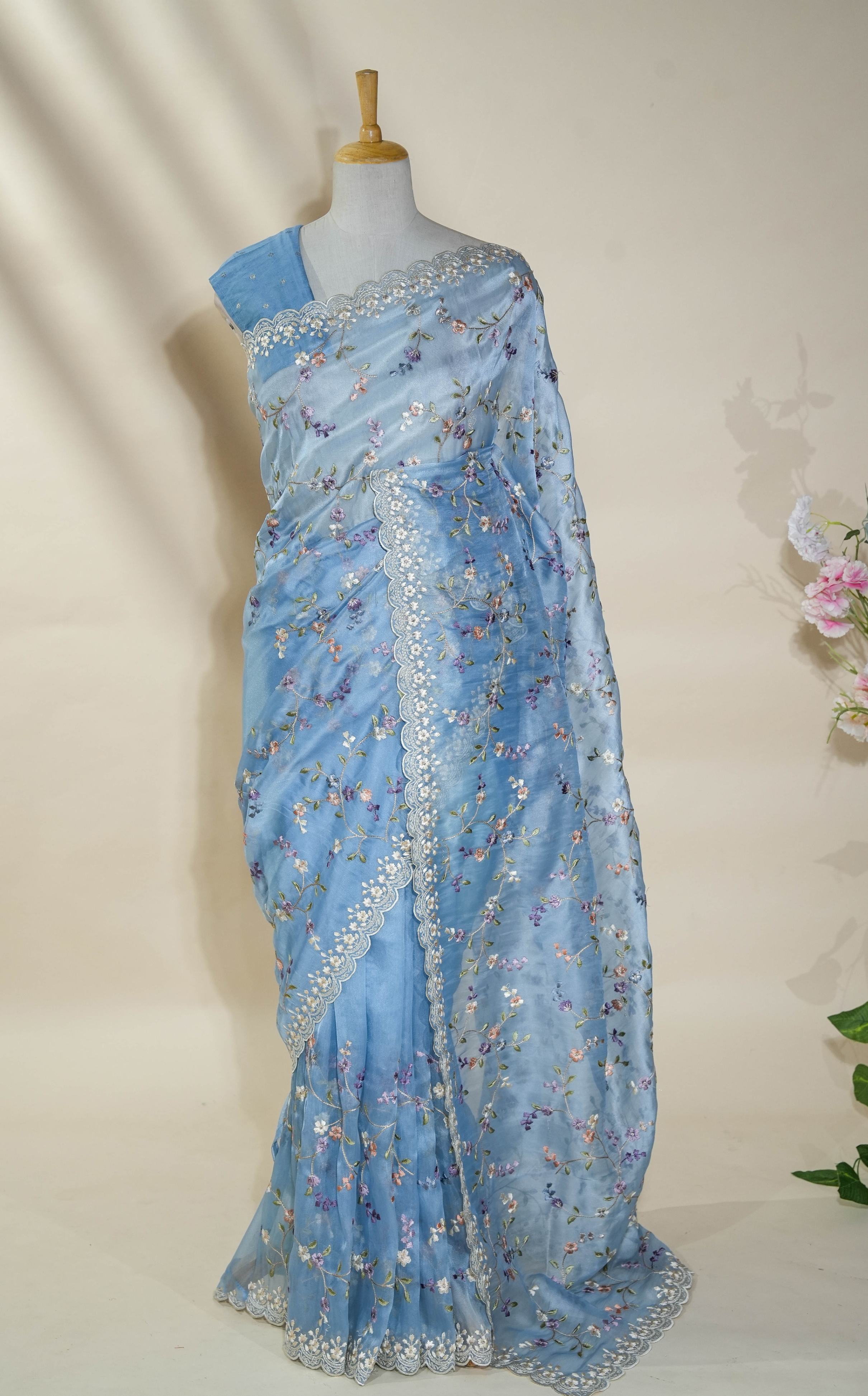 Ferozi Embroidery Organza Saree