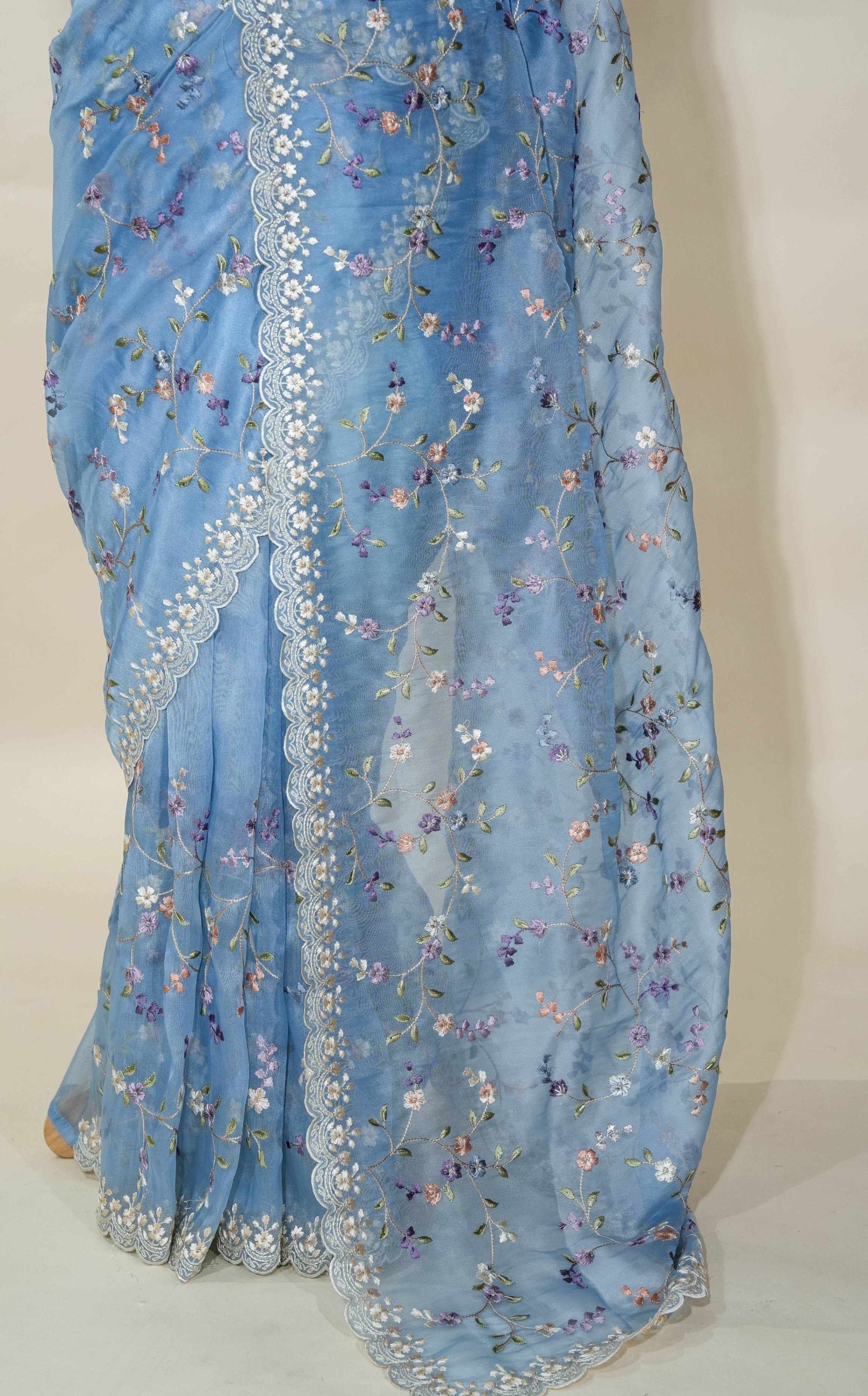 Ferozi Embroidery Organza Saree
