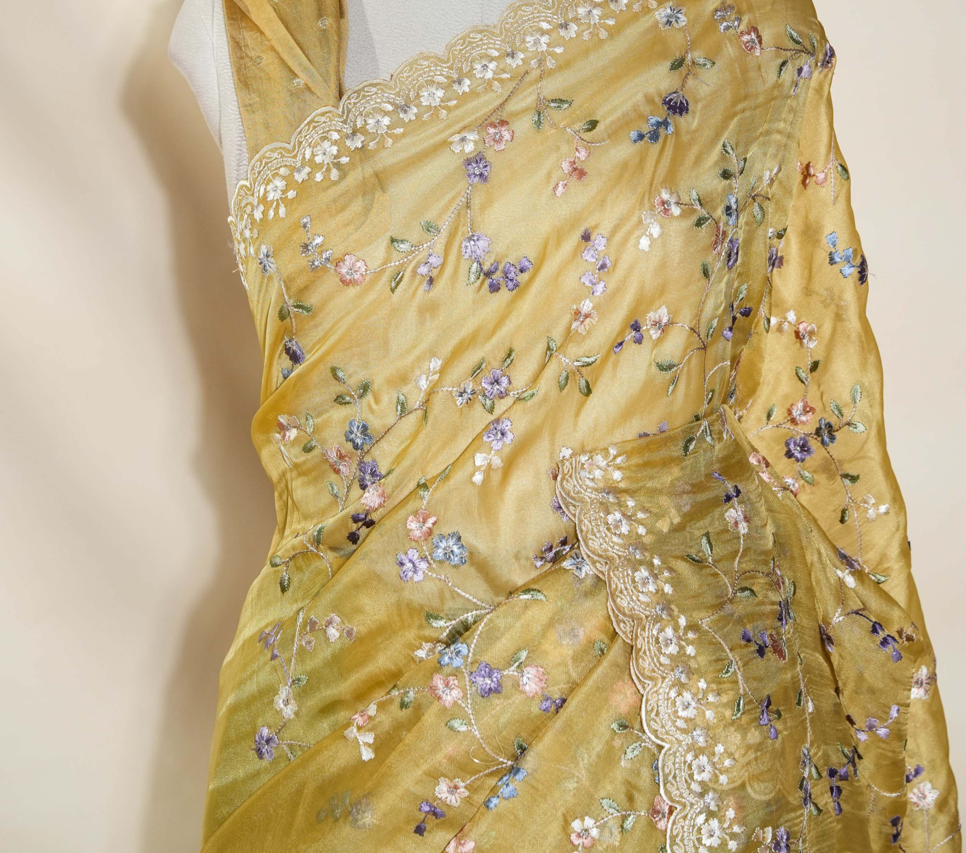 Yellow Embroidery Organza Saree