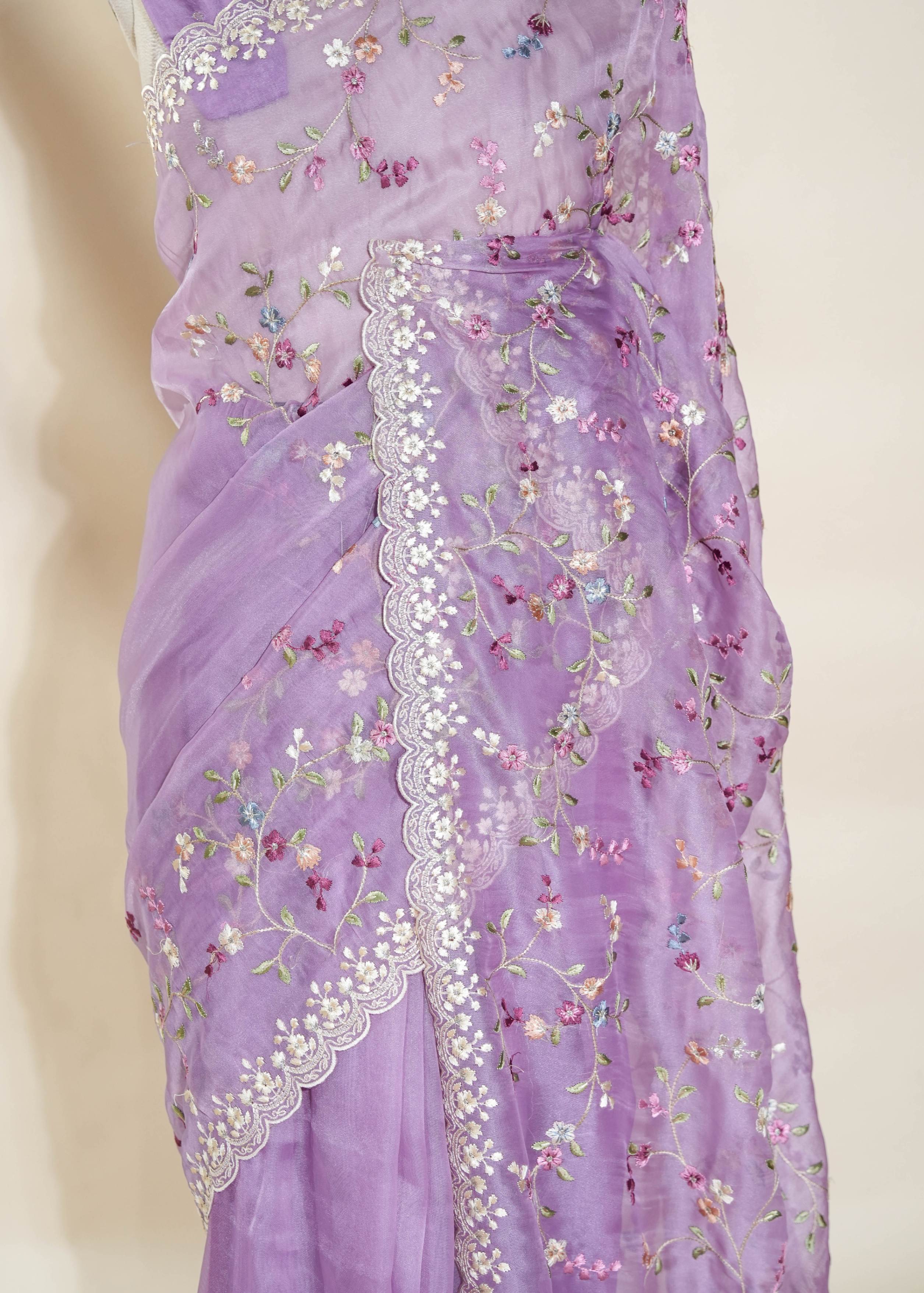 Purple Embroidery Organza Saree