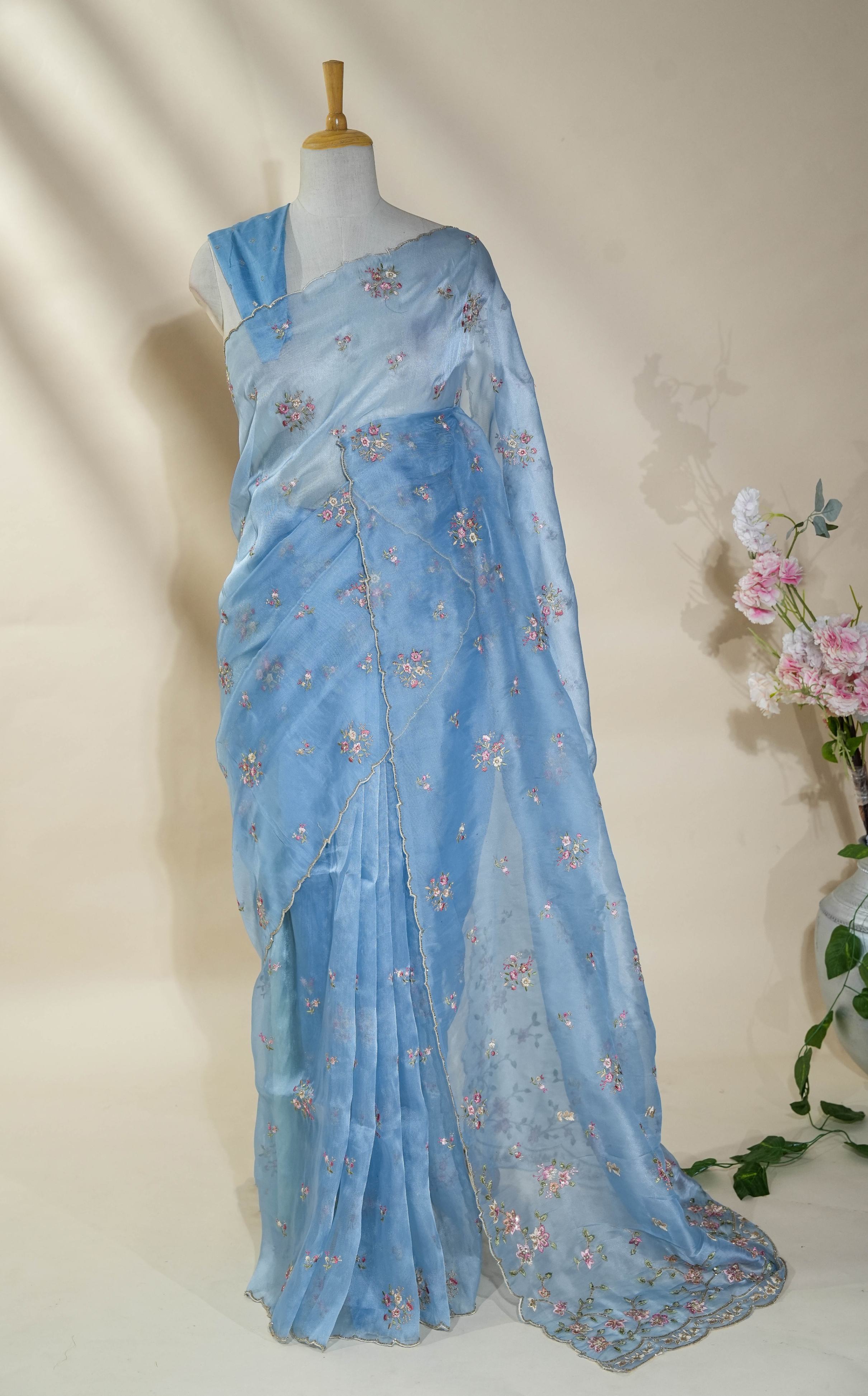 Ferozi Embroidery Organza Saree