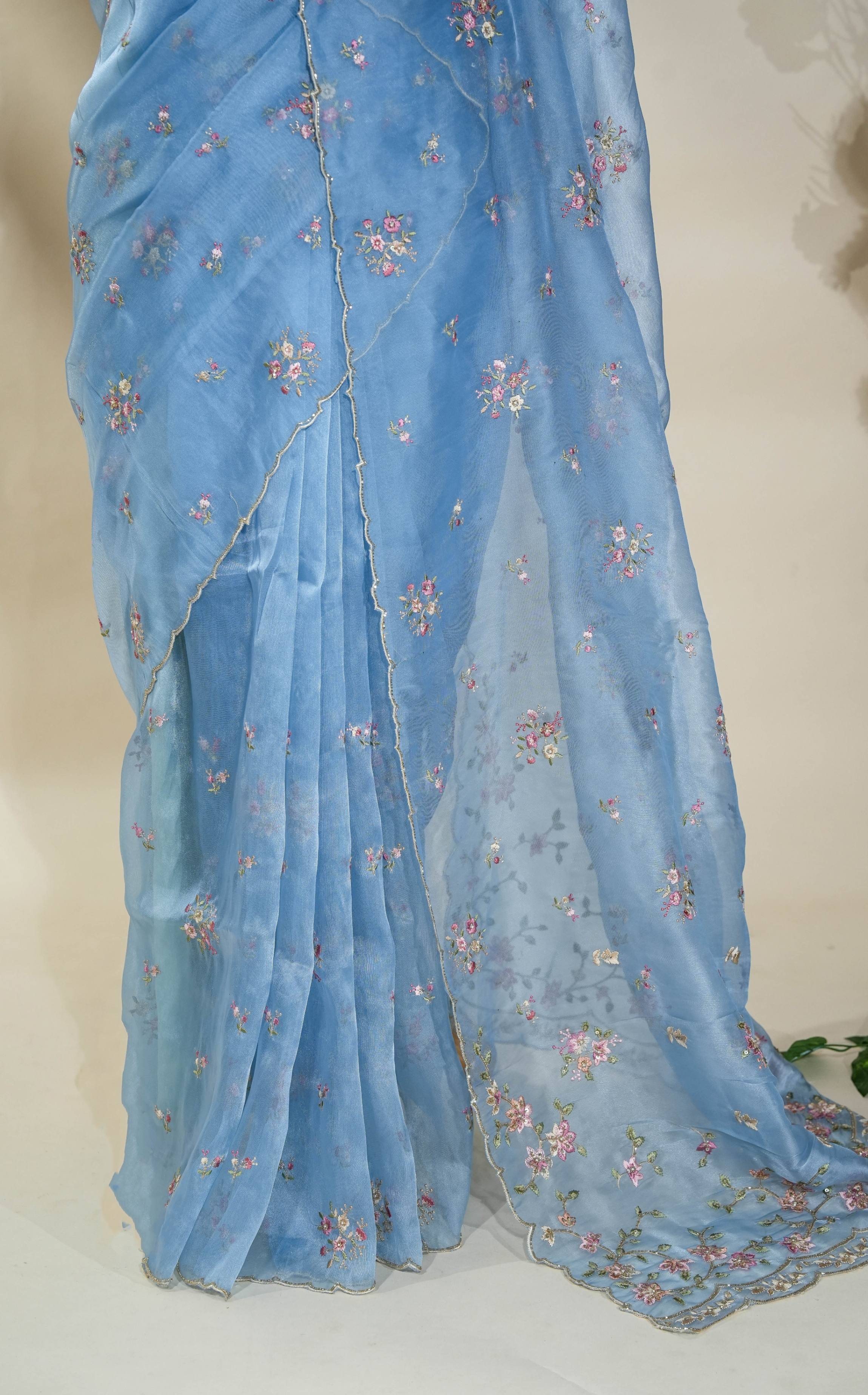 Ferozi Embroidery Organza Saree