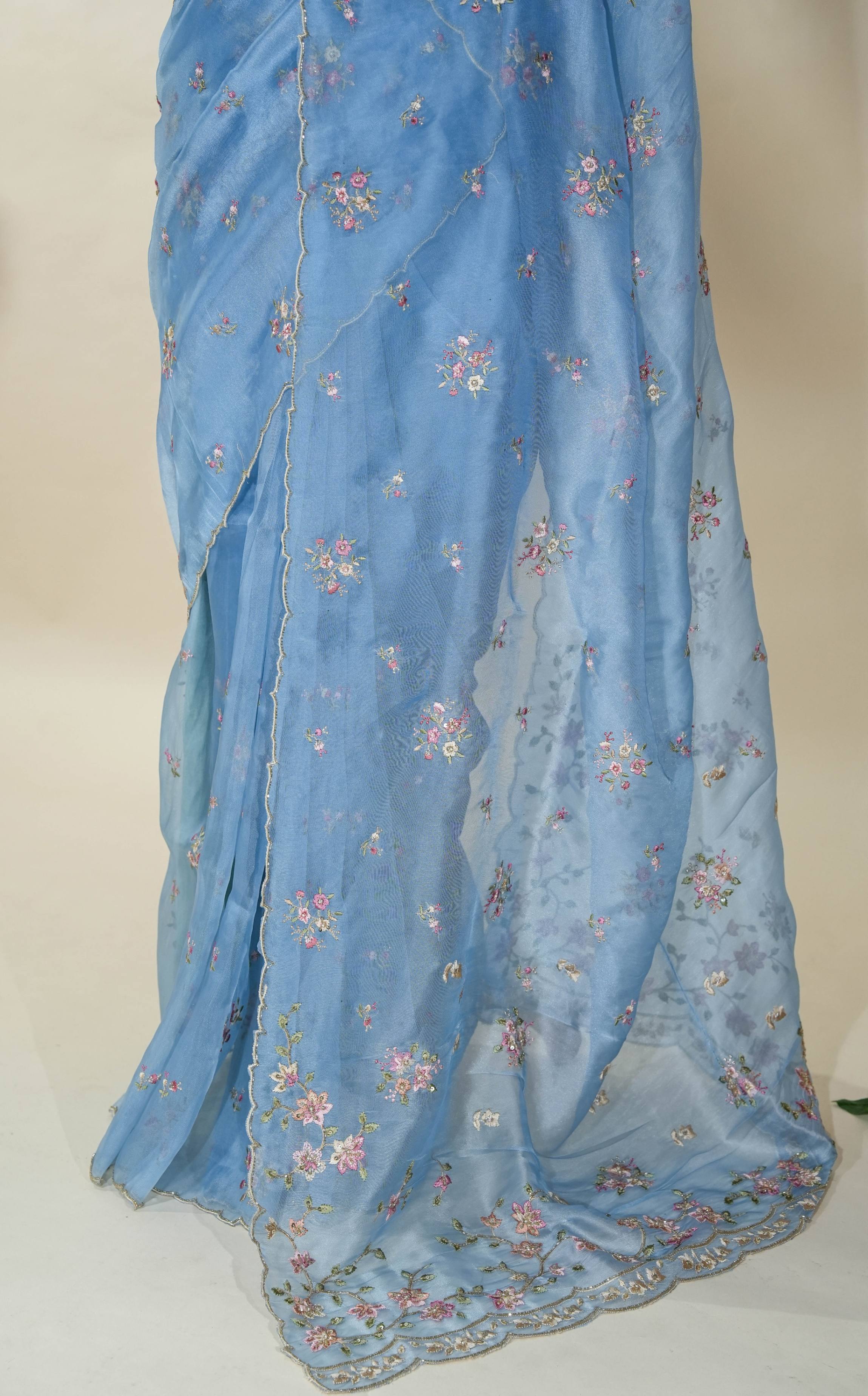 Ferozi Embroidery Organza Saree