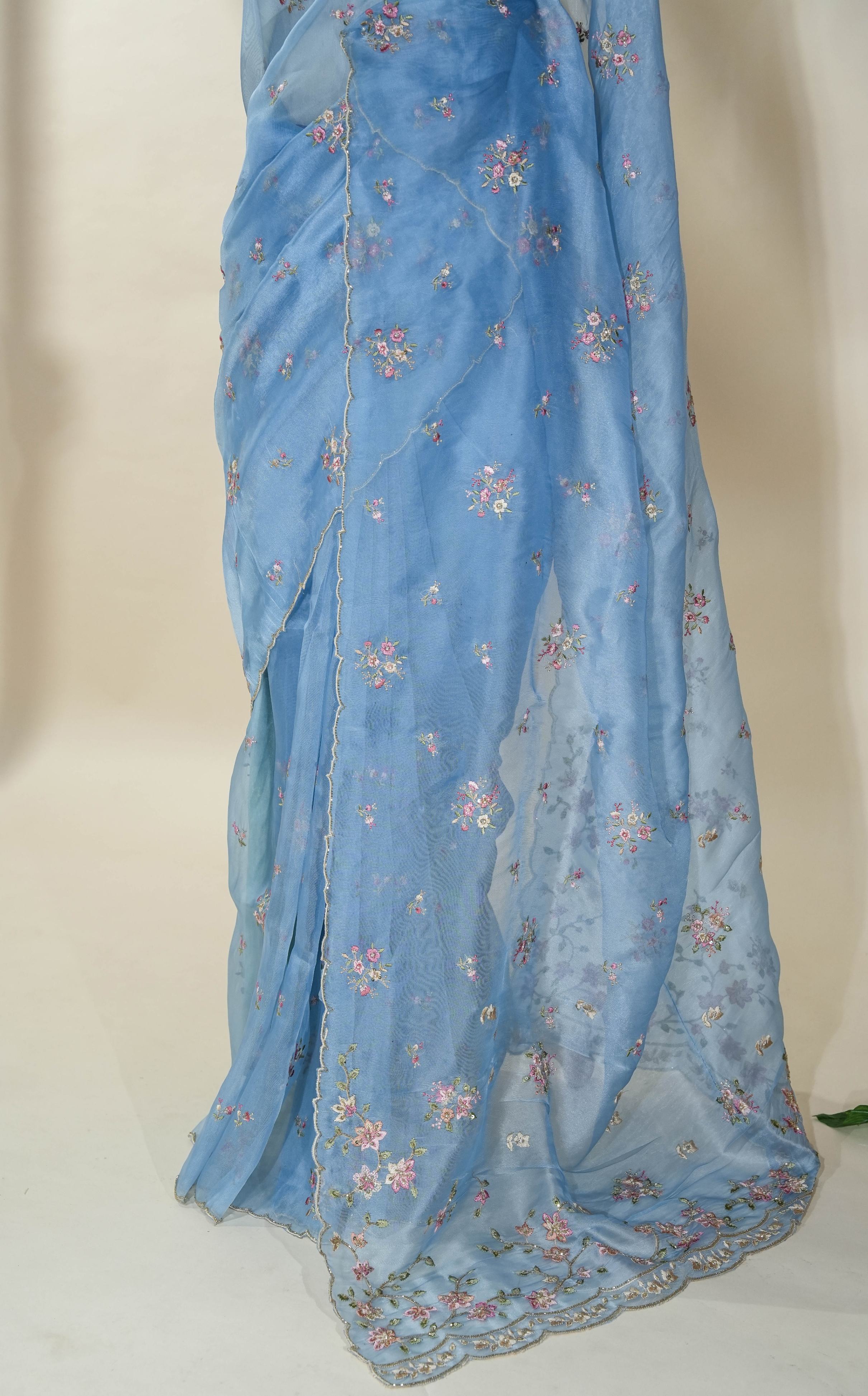 Ferozi Embroidery Organza Saree