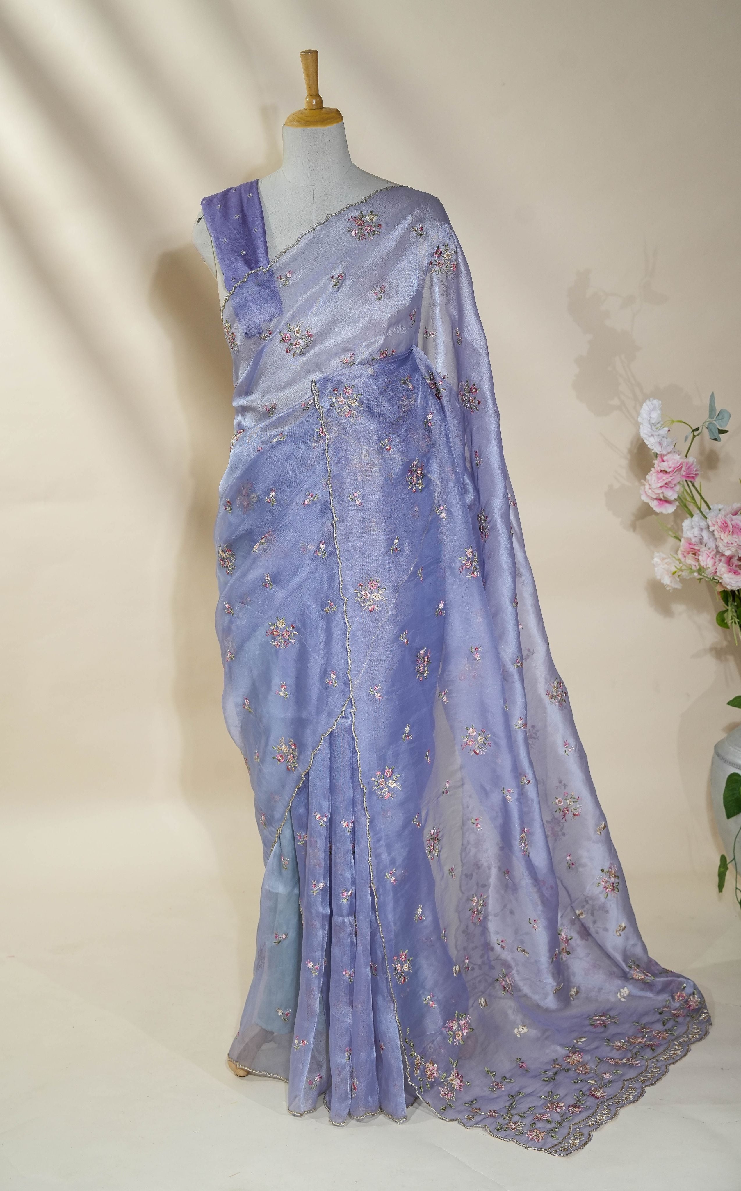 Purple Embroidery Organza Saree