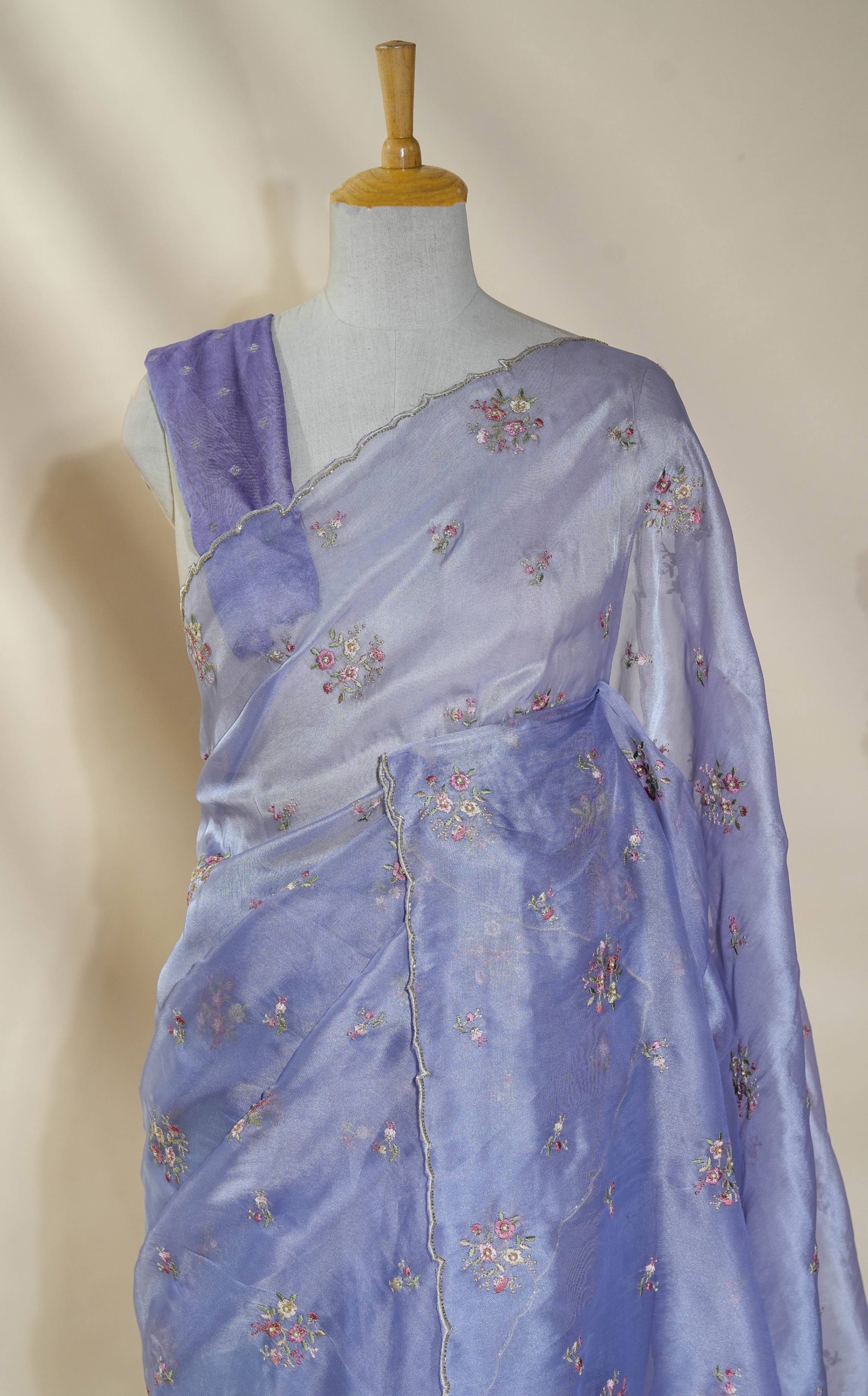 Purple Embroidery Organza Saree