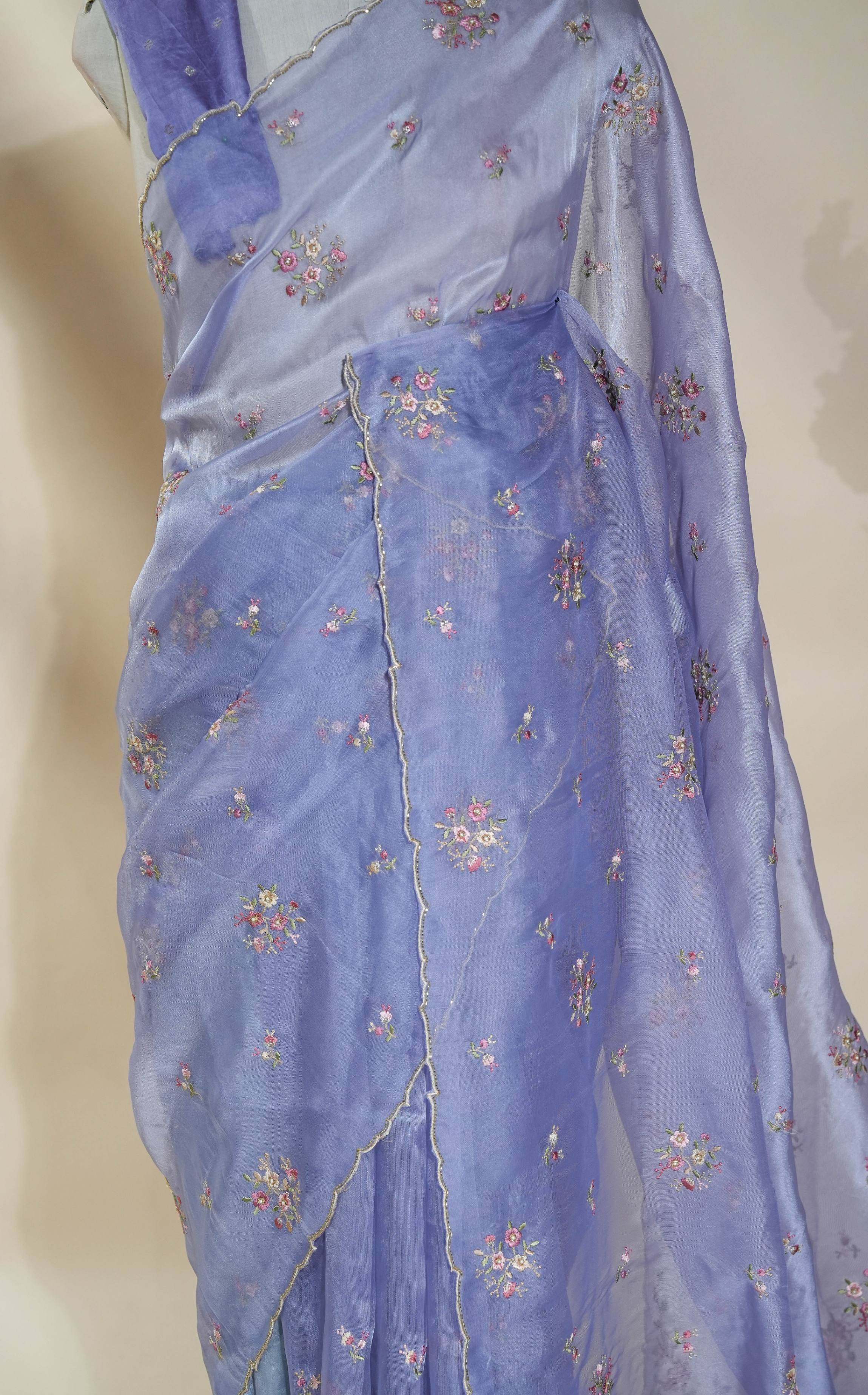 Purple Embroidery Organza Saree