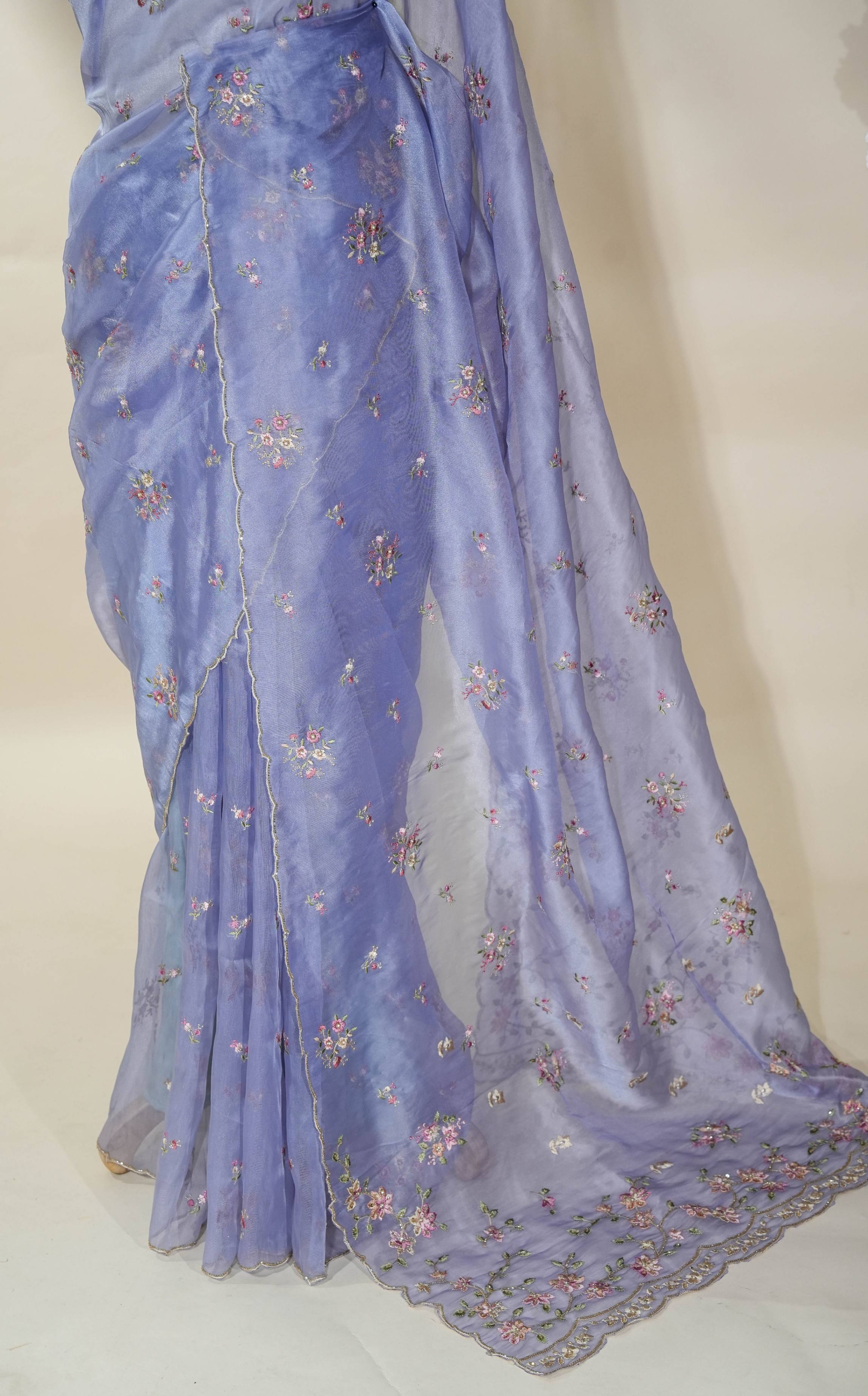 Purple Embroidery Organza Saree