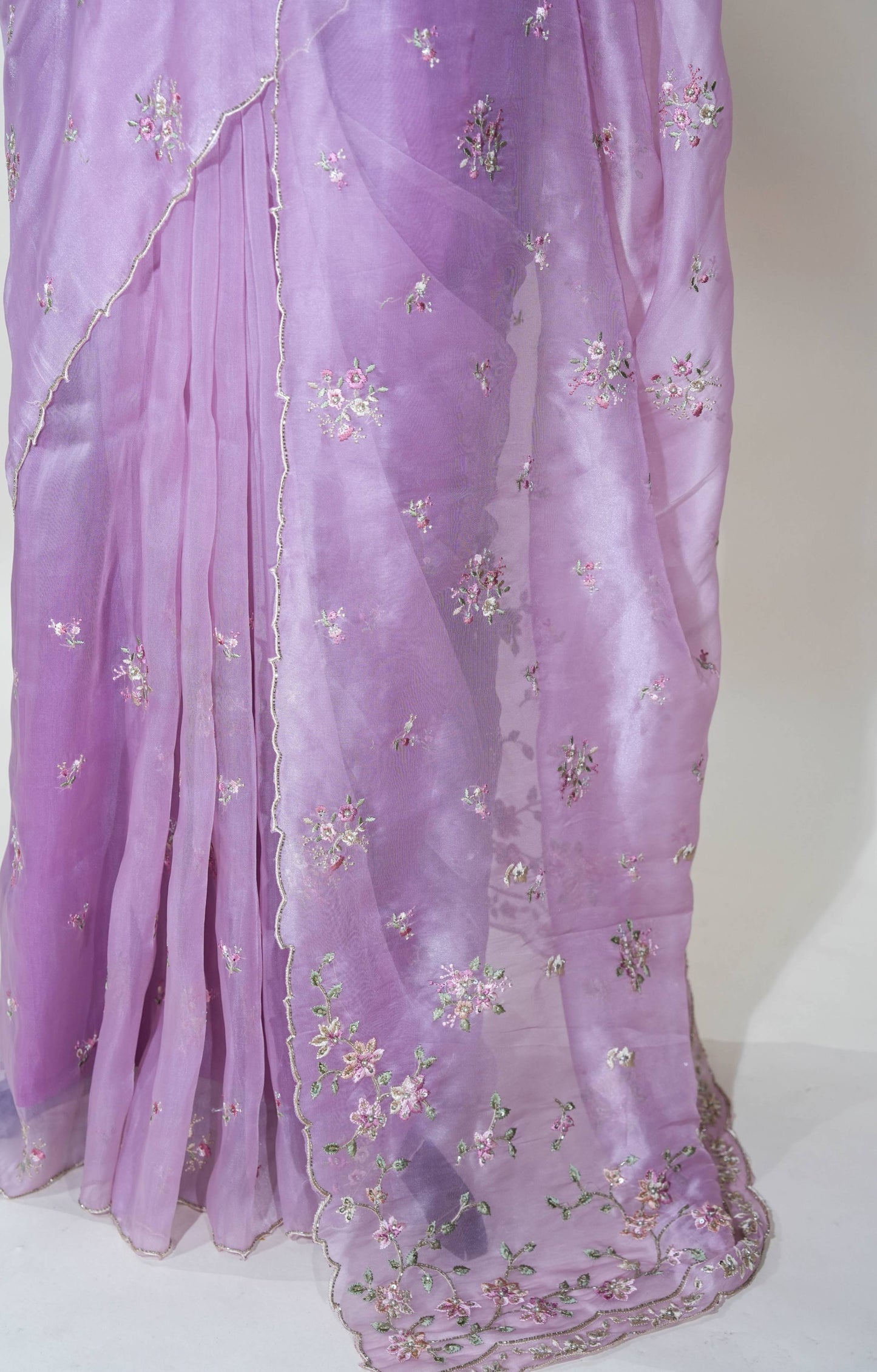 Pink Embroidery Organza Saree