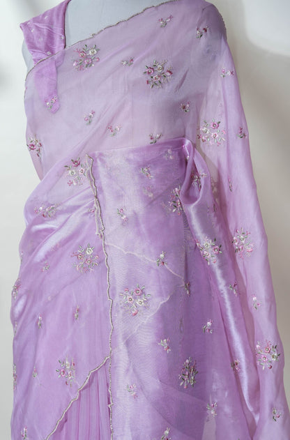 Pink Embroidery Organza Saree