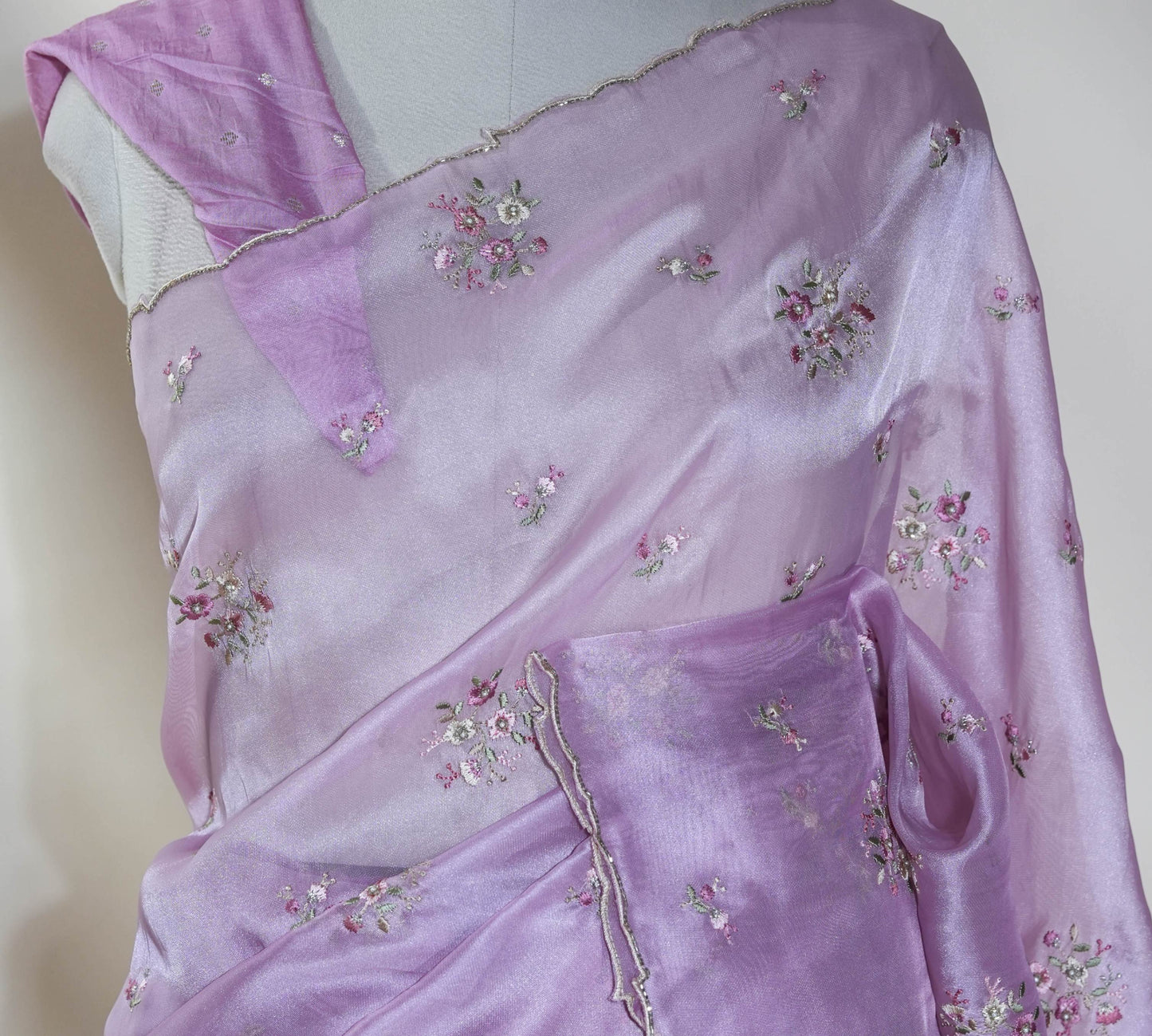 Pink Embroidery Organza Saree