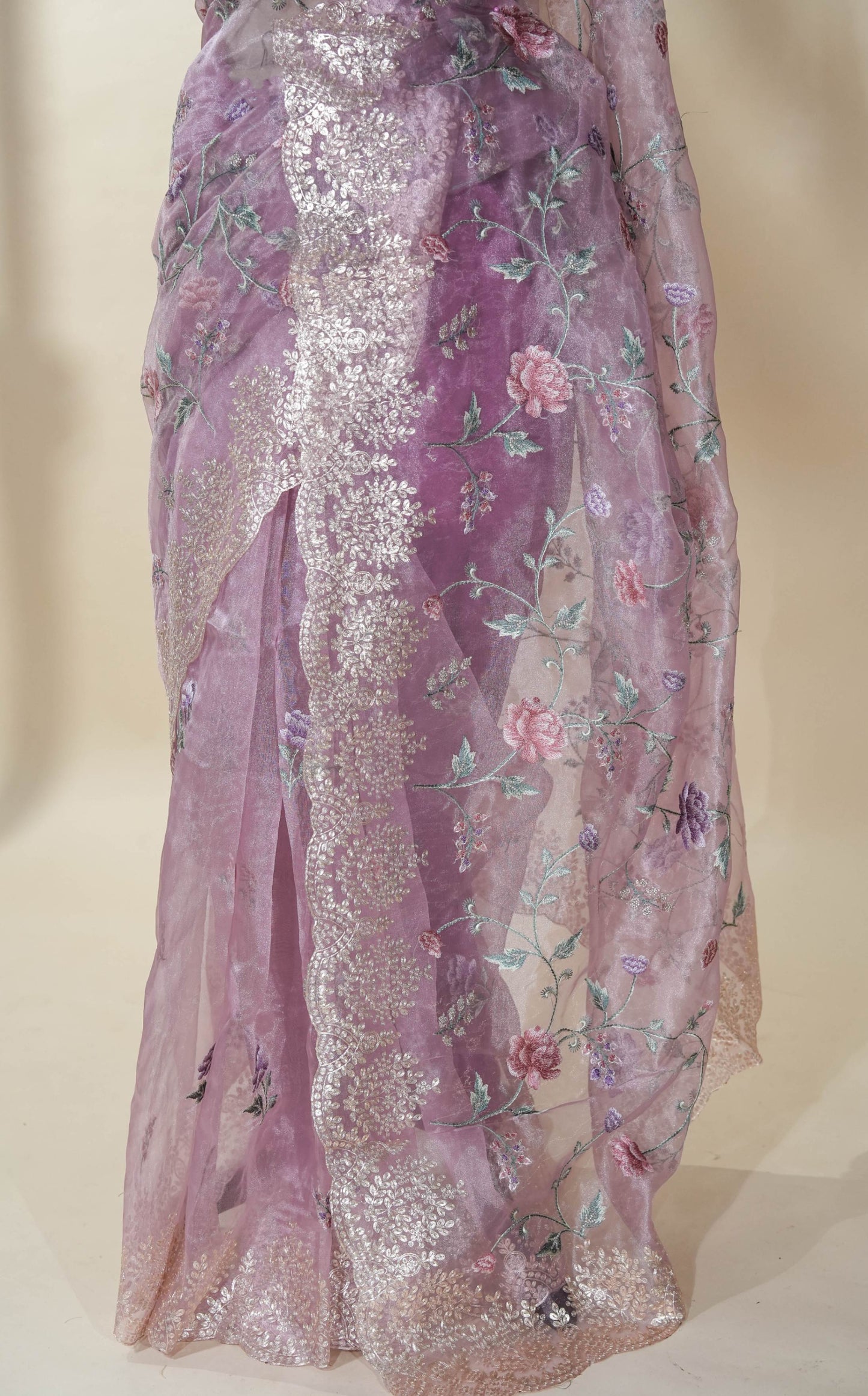 Pink Embroidery Tissue Saree