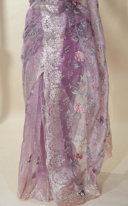 Pink Embroidery Tissue Saree