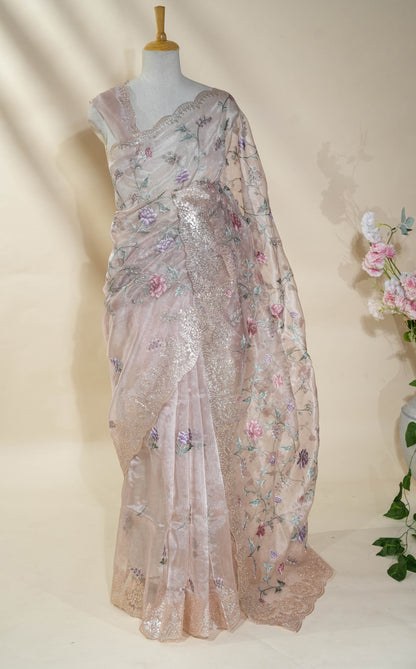 Pastel Embroidery Tissue Saree