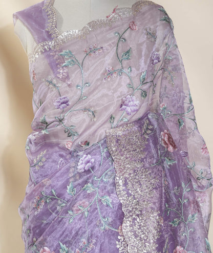 Purple Embroidery Tissue Saree