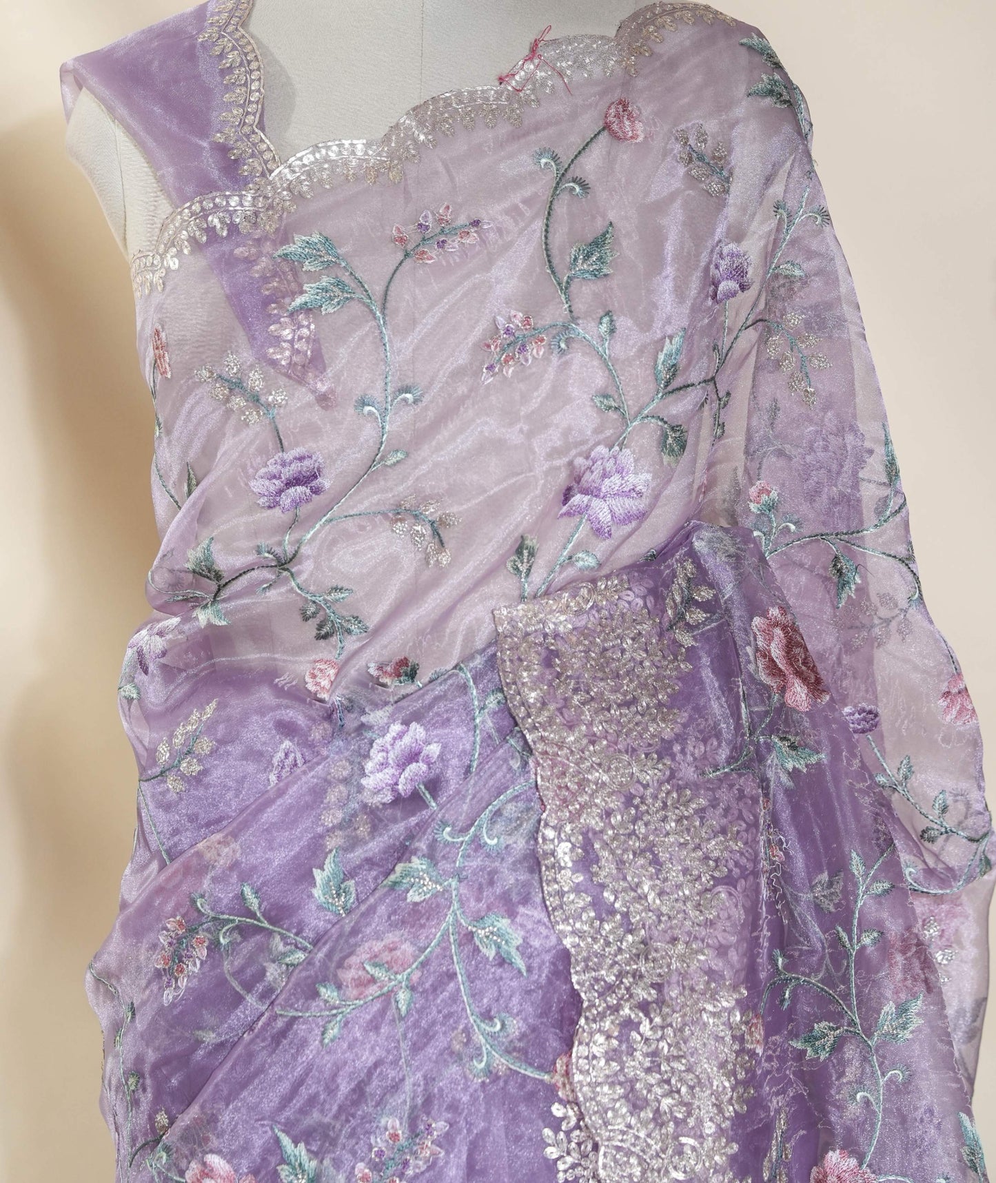 Purple Embroidery Tissue Saree