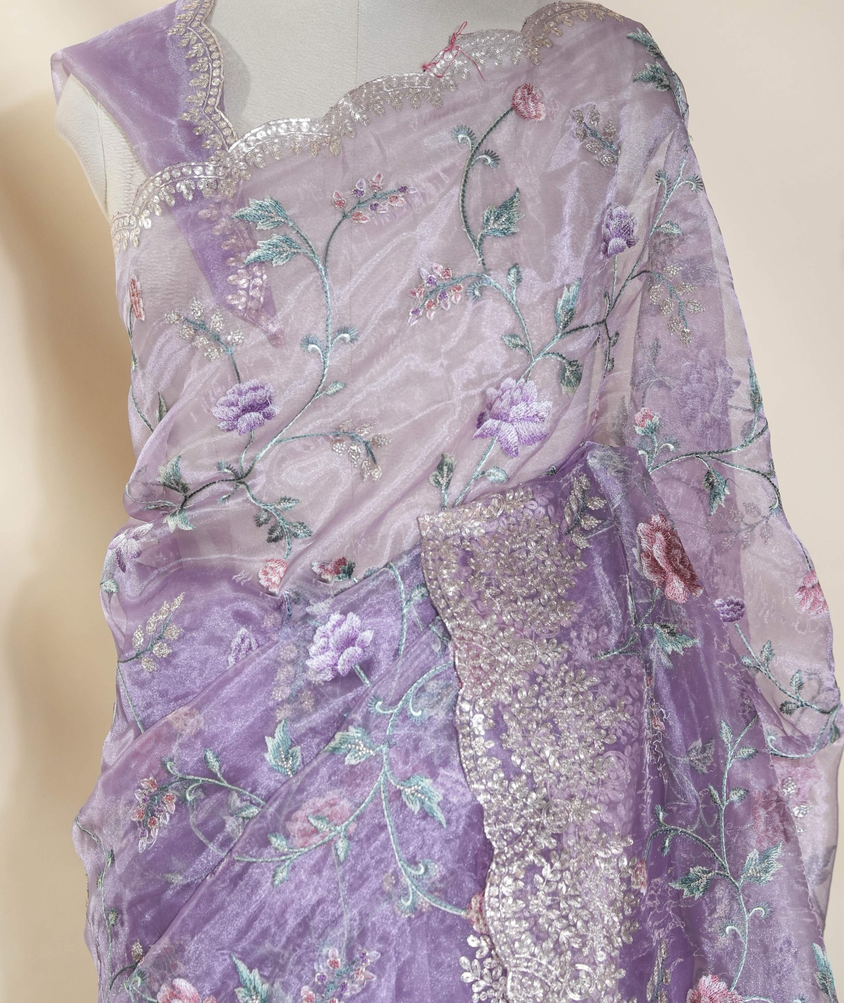 Purple Embroidery Tissue Saree